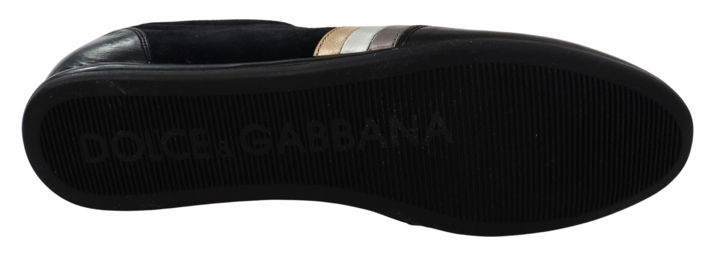 Dolce &amp; Gabbana Schwarzes Logo-Leder-Casual-Herren-Scarpe-Sneaker