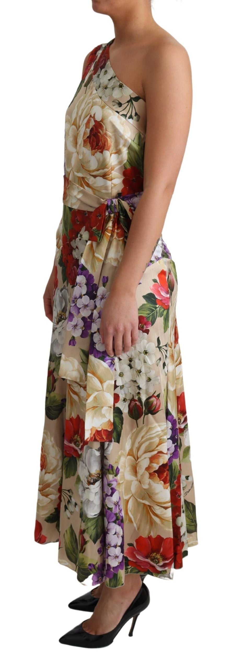 Dolce &amp; Gabbana Print Silk Stretch One Shoulder Dress Floral