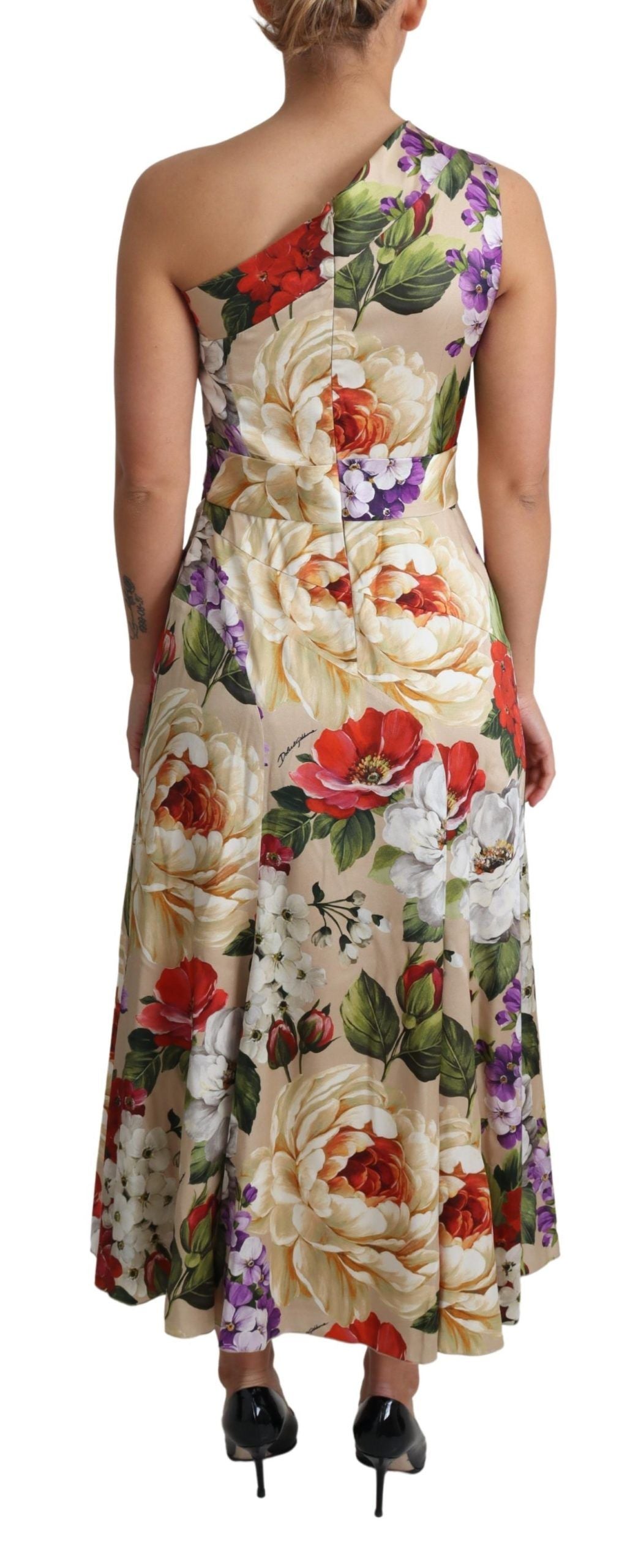 Dolce &amp; Gabbana Print Silk Stretch One Shoulder Dress Floral