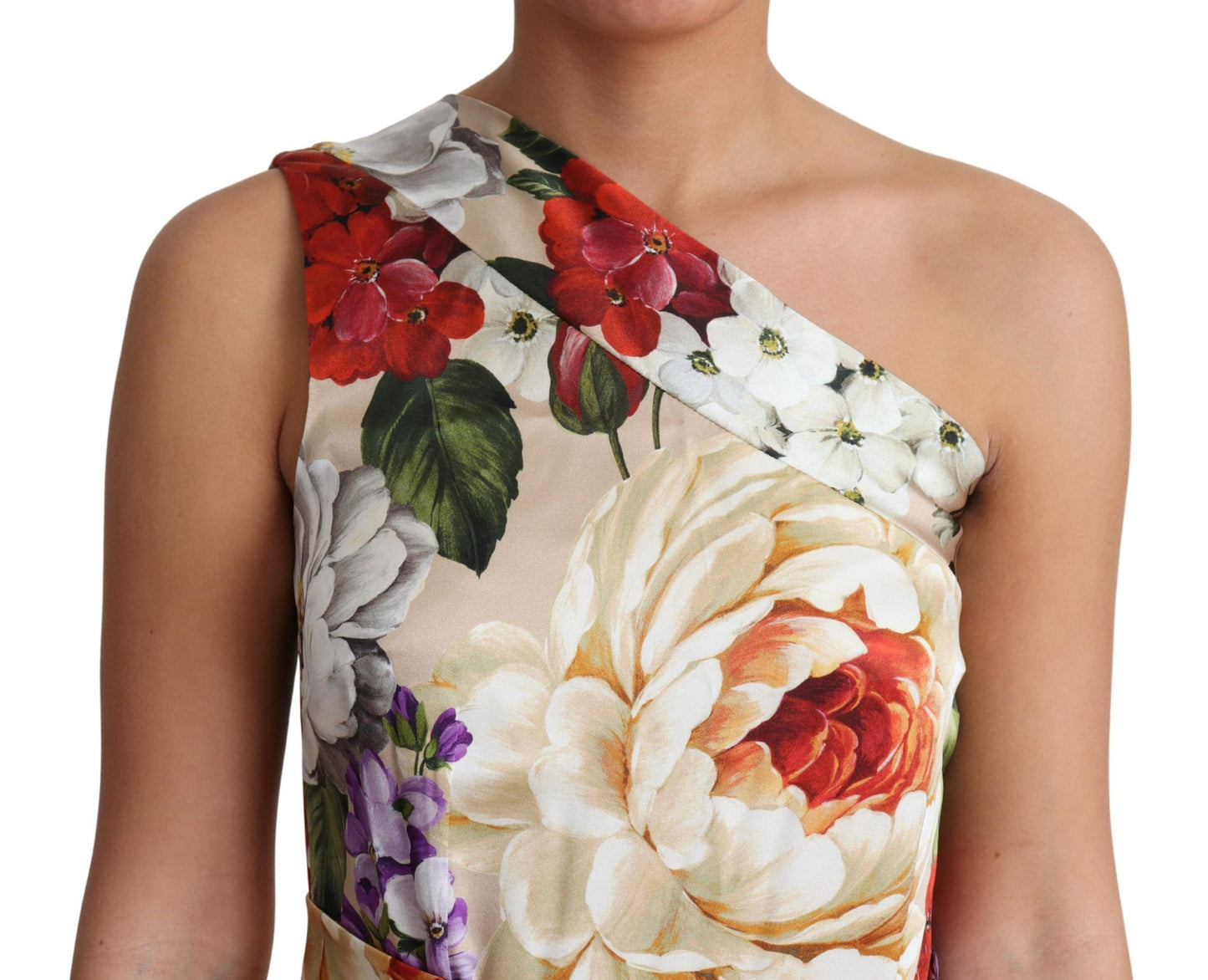 Dolce &amp; Gabbana Print Silk Stretch One Shoulder Dress Floral