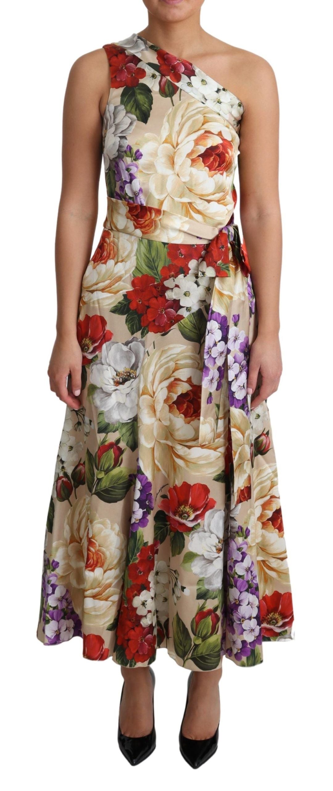 Dolce &amp; Gabbana Print Silk Stretch One Shoulder Dress Floral