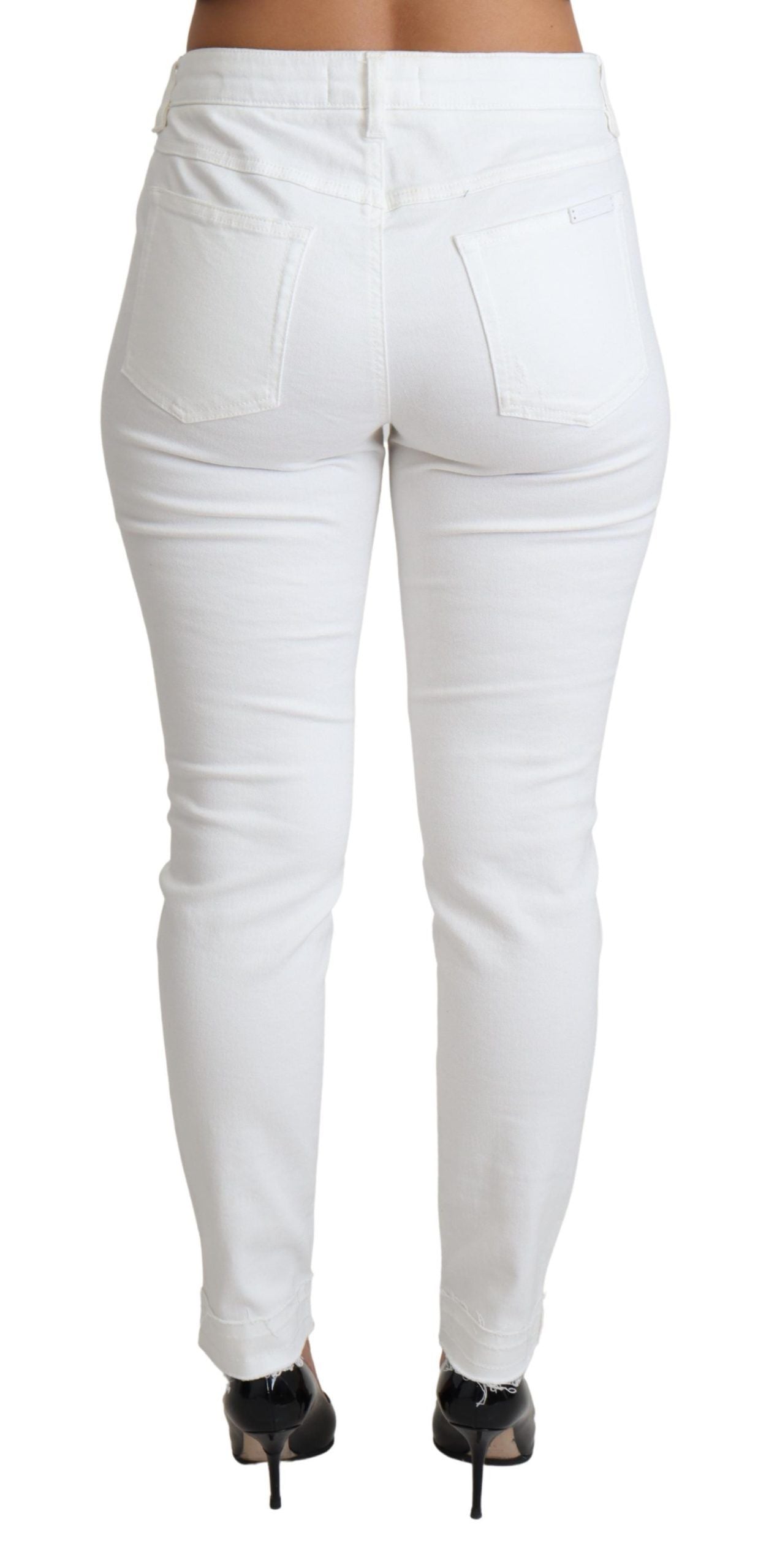 Dolce &amp; Gabbana White Tattered Skinny Denim Cotton Stretch Jeans