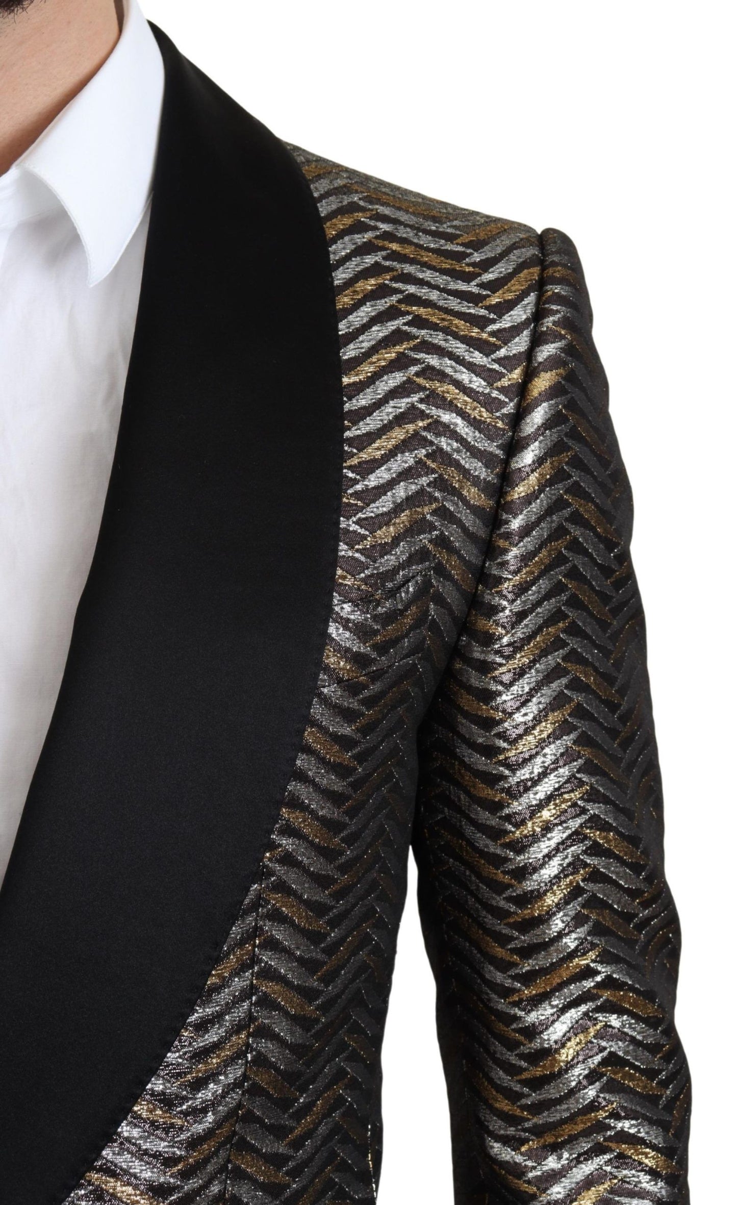 Dolce &amp; Gabbana Multicolor Metallic Jacquard Polyester Blazer Jacket