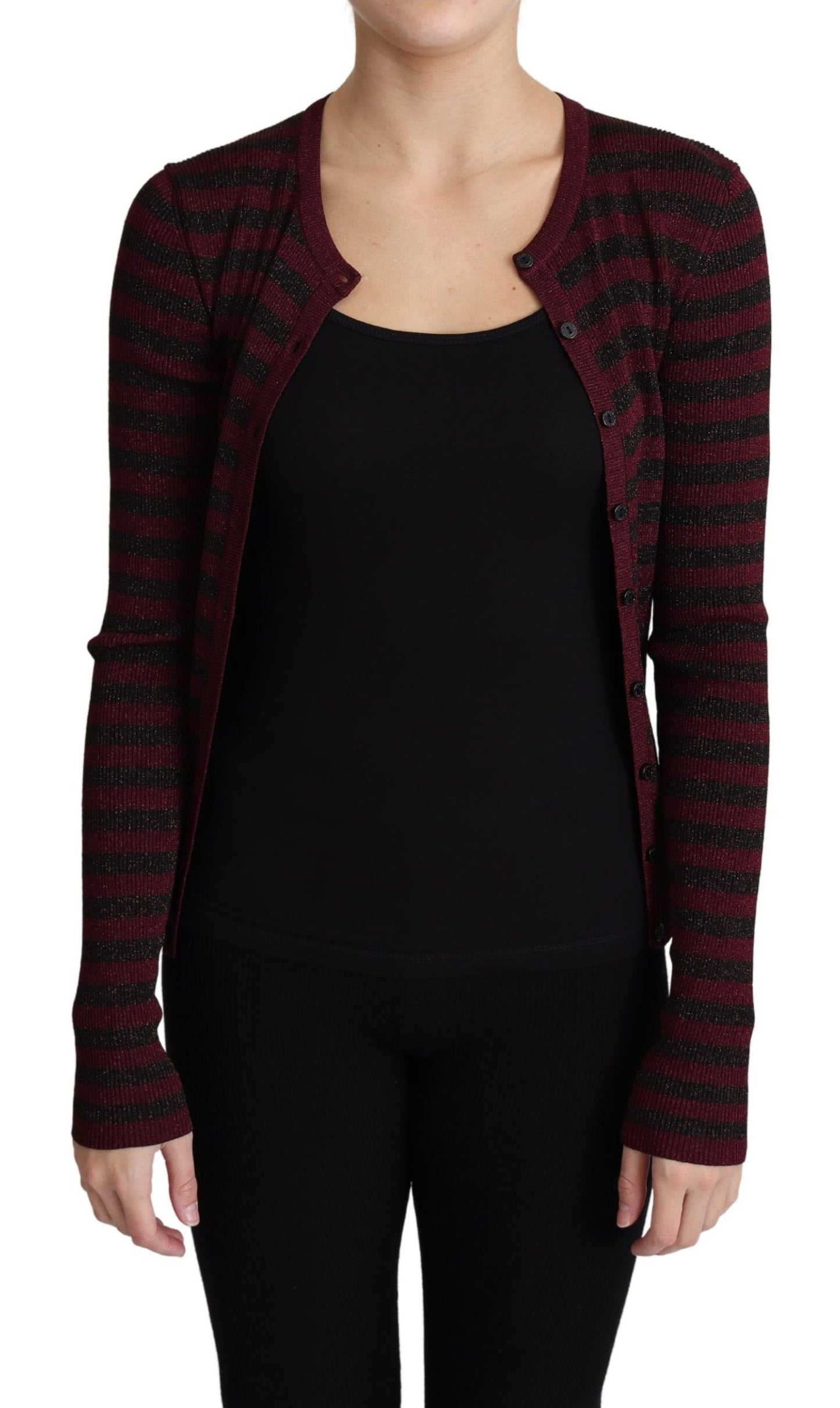 Dolce &amp; Gabbana Schwarz-rot gestreifter Viskose-Cardigan-Pullover