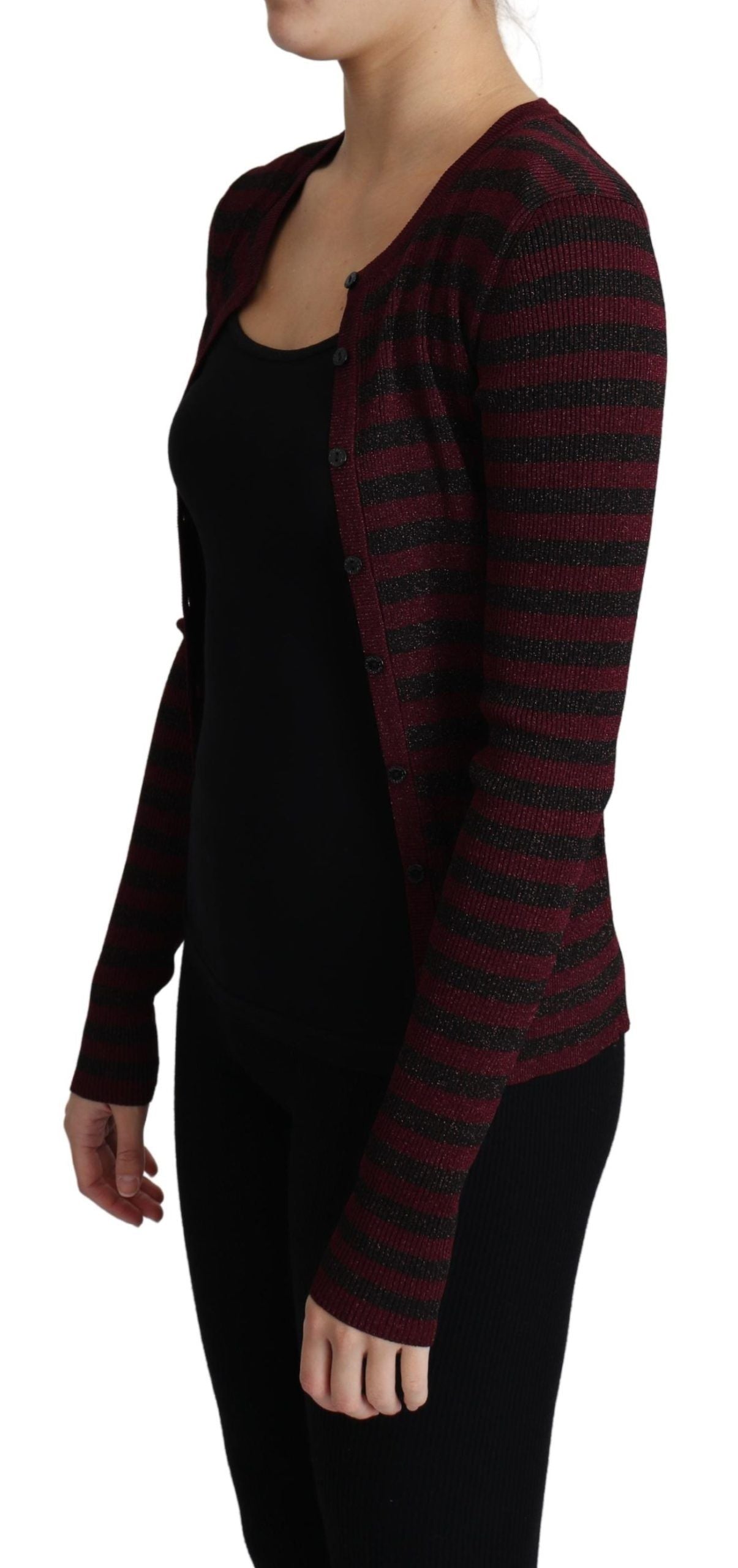 Dolce &amp; Gabbana Black Red Striped Viscose Cardigan Sweater