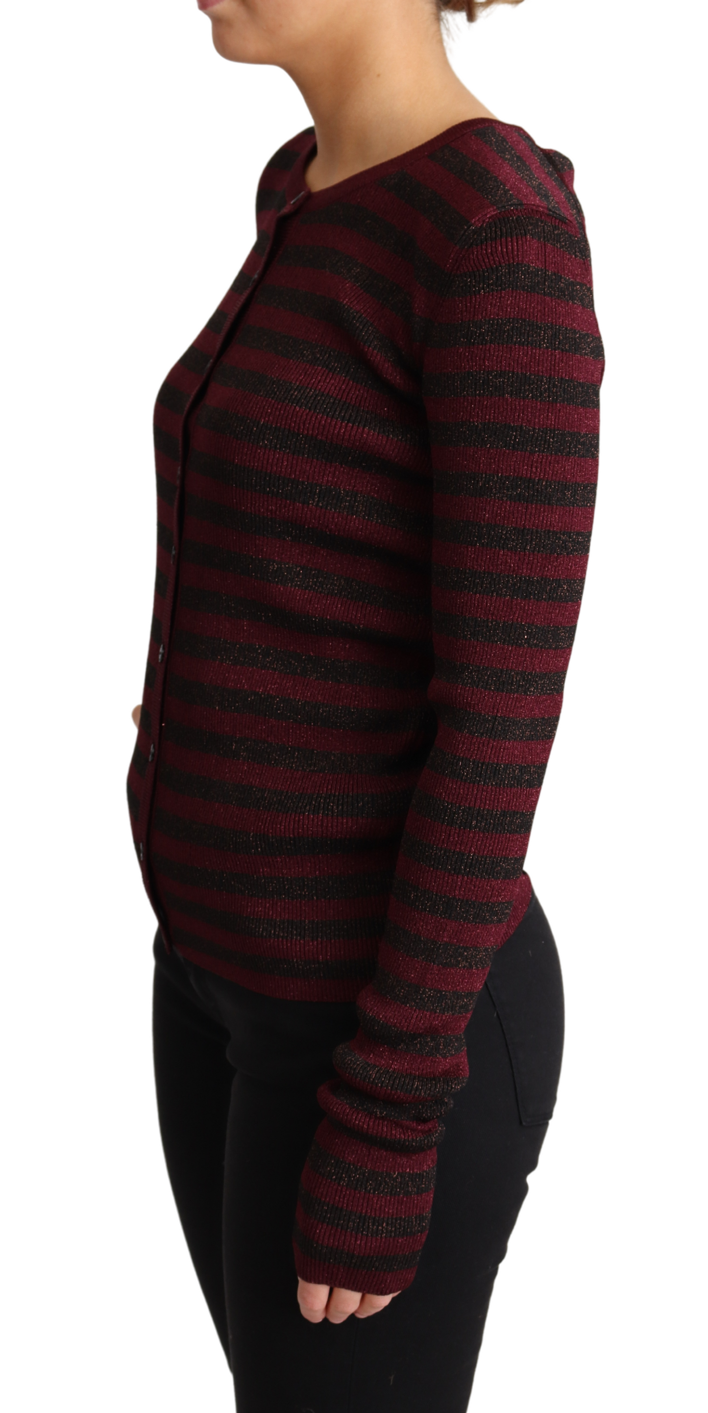 Dolce &amp; Gabbana Black Red Striped Viscose Cardigan Sweater