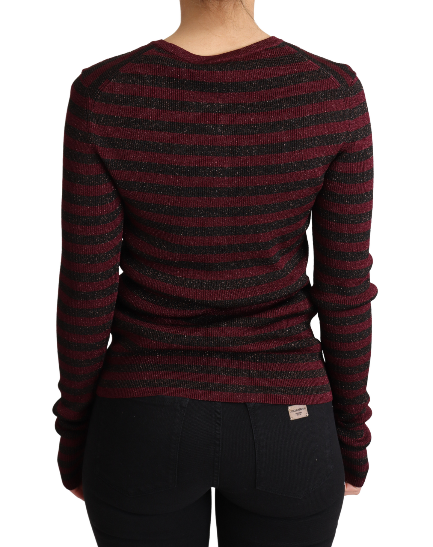 Dolce &amp; Gabbana Black Red Striped Viscose Cardigan Sweater