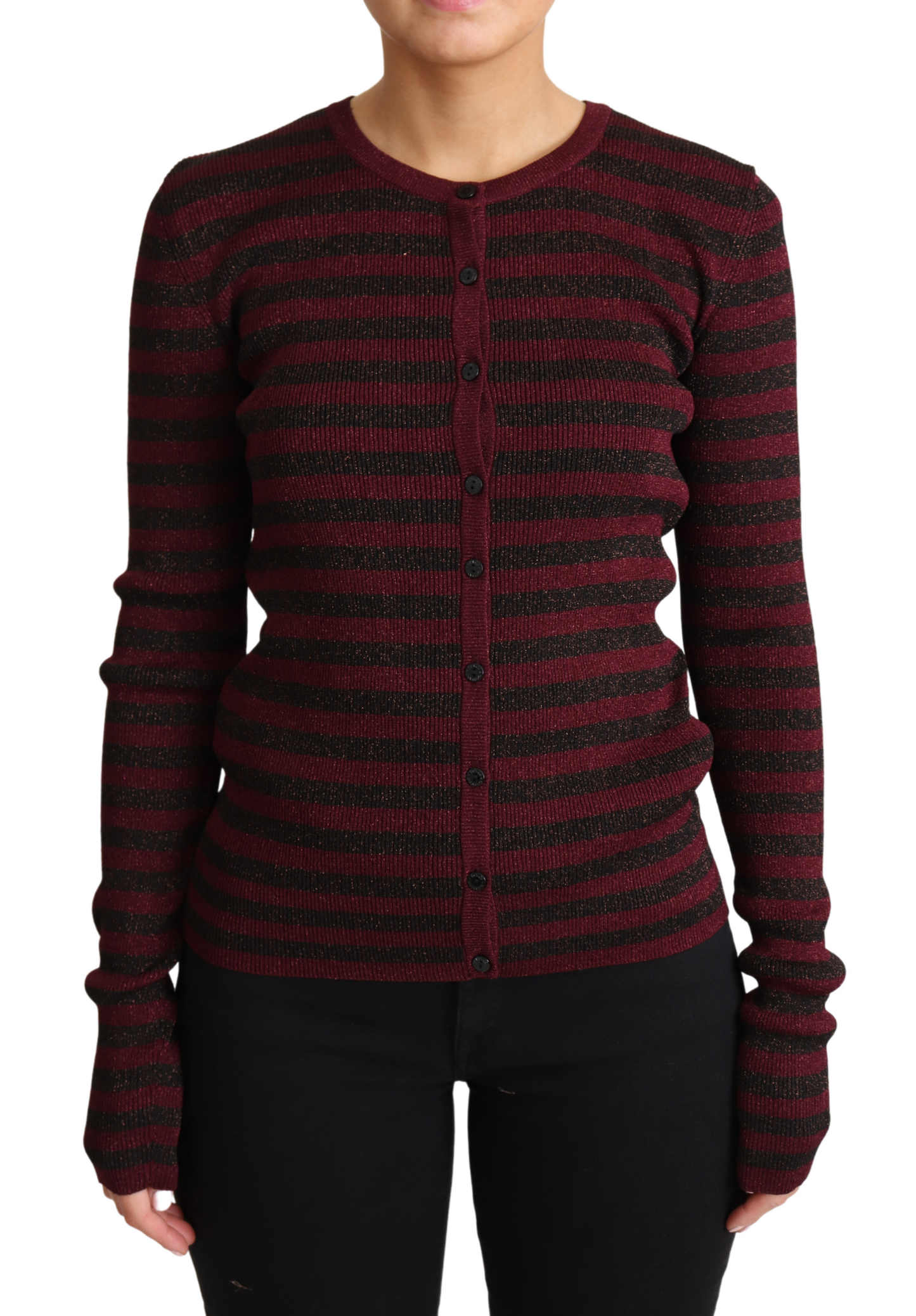 Dolce &amp; Gabbana Black Red Striped Viscose Cardigan Sweater