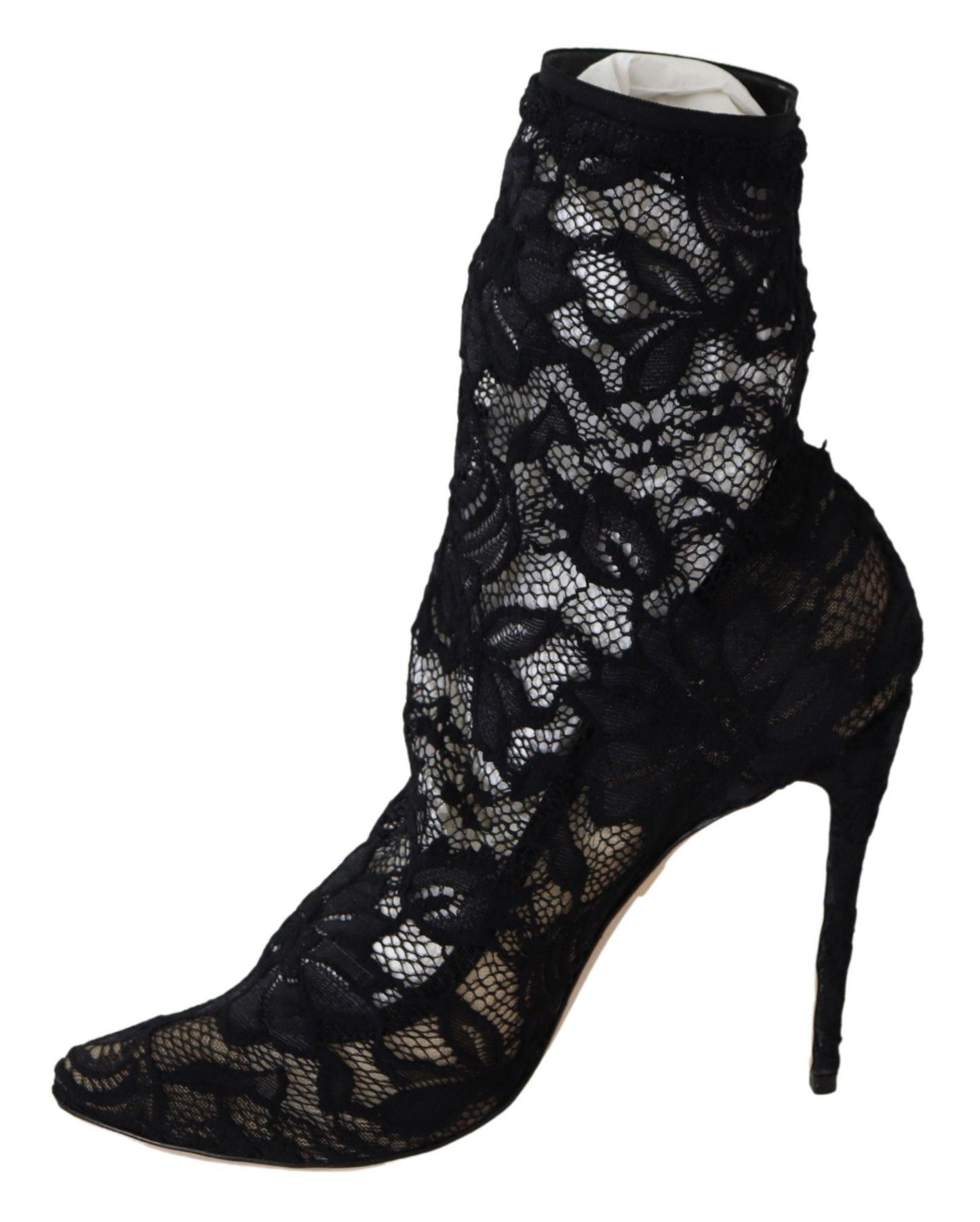 Dolce &amp; Gabbana Black Lace Taormina High Heel Boots Shoes