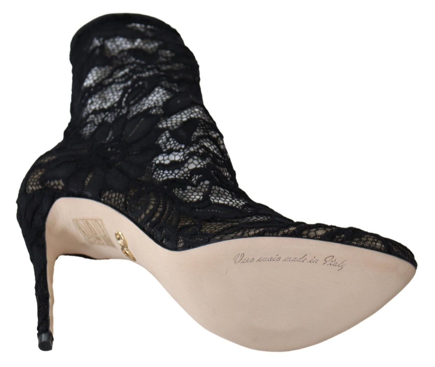 Dolce &amp; Gabbana Black Lace Taormina High Heel Boots Shoes