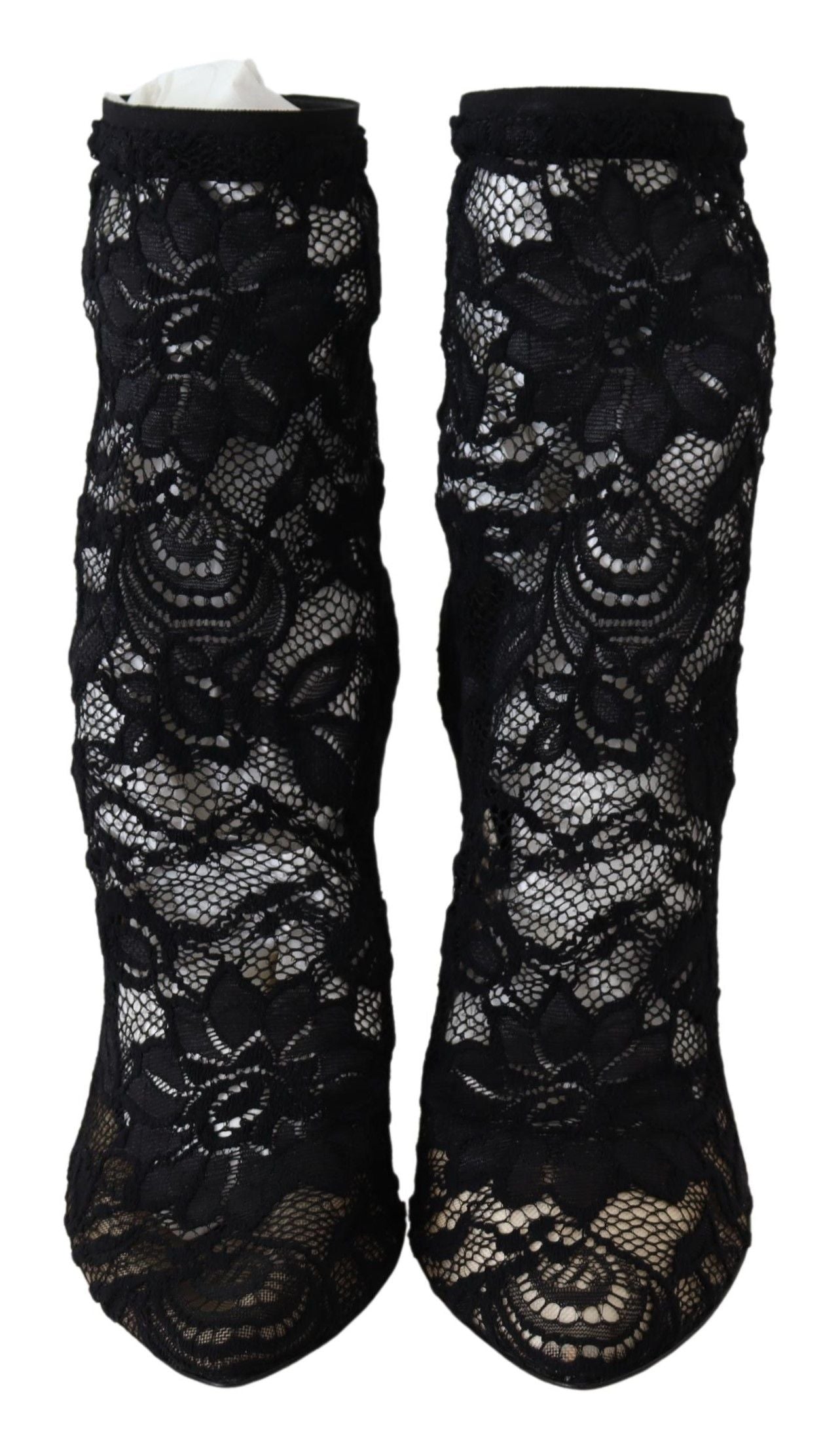 Dolce &amp; Gabbana Black Lace Taormina High Heel Boots Shoes