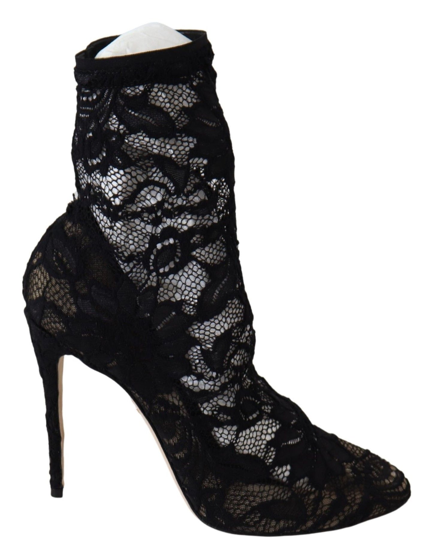 Dolce &amp; Gabbana Black Lace Taormina High Heel Boots Shoes