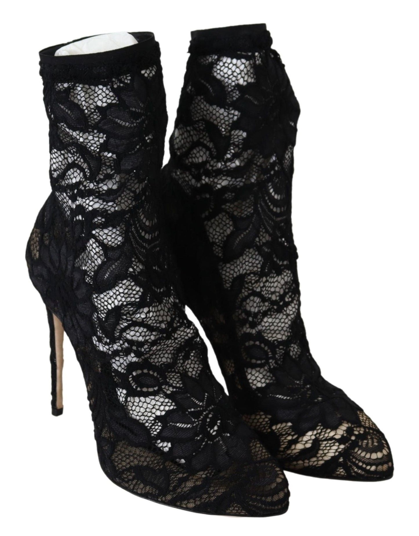 Dolce &amp; Gabbana Black Lace Taormina High Heel Boots Shoes