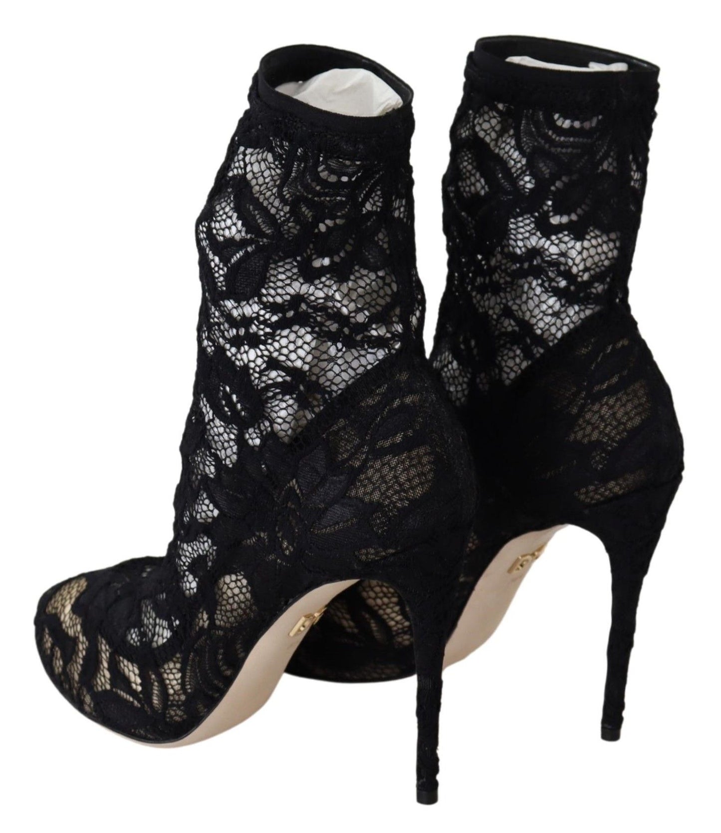 Dolce &amp; Gabbana Black Lace Taormina High Heel Boots Shoes