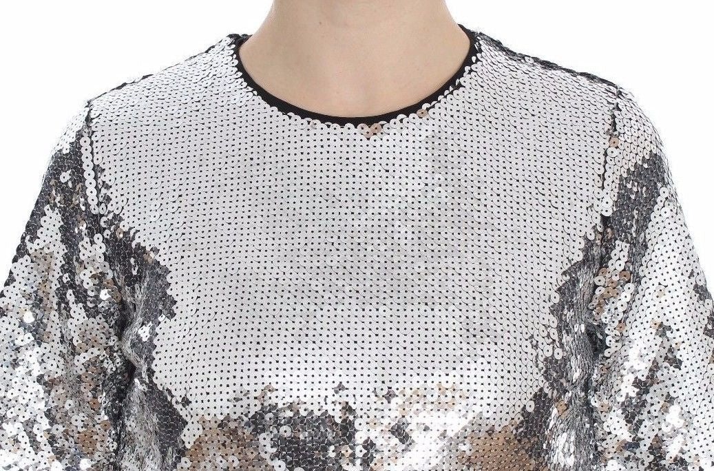 Dolce &amp; Gabbana Silver Sequined Crewneck Blouse T-shirt Top