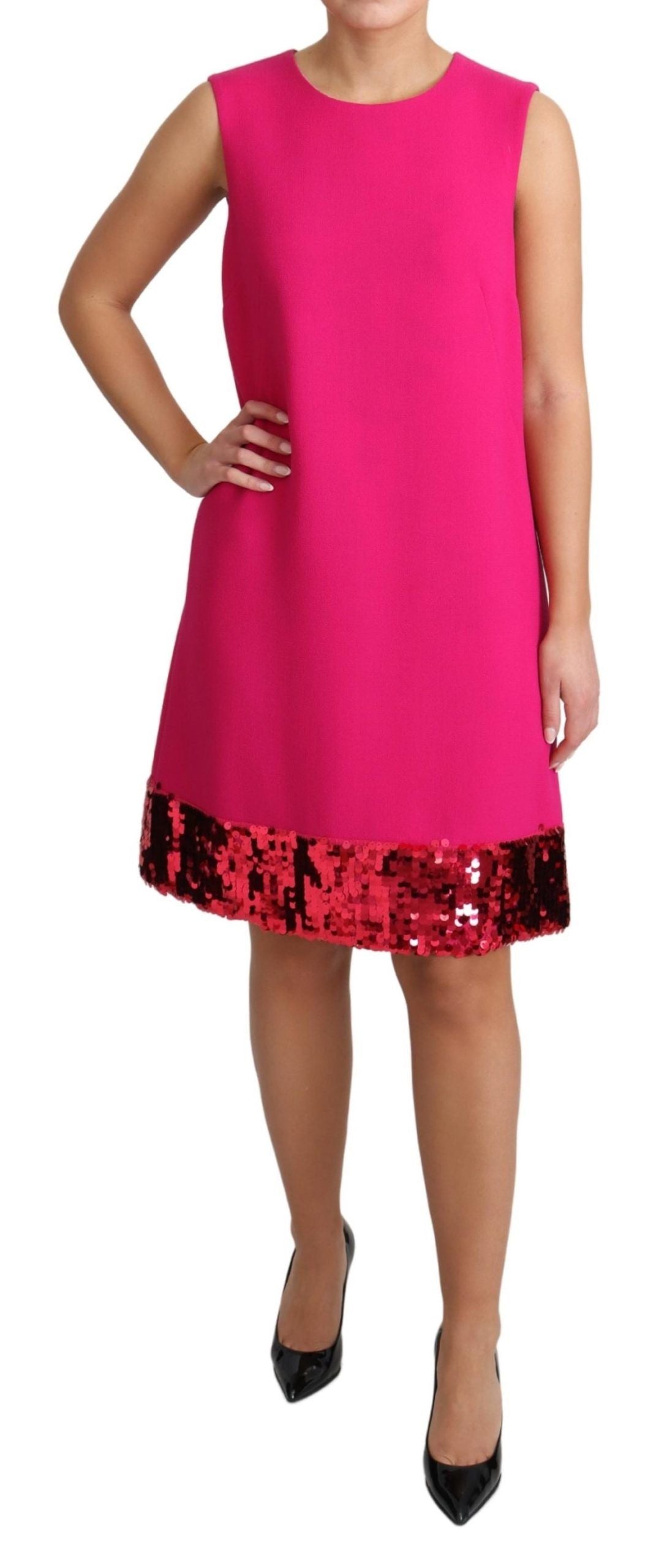 Dolce &amp; Gabbana Fuchsia Wool Sequin Shift Sleeveless Dress