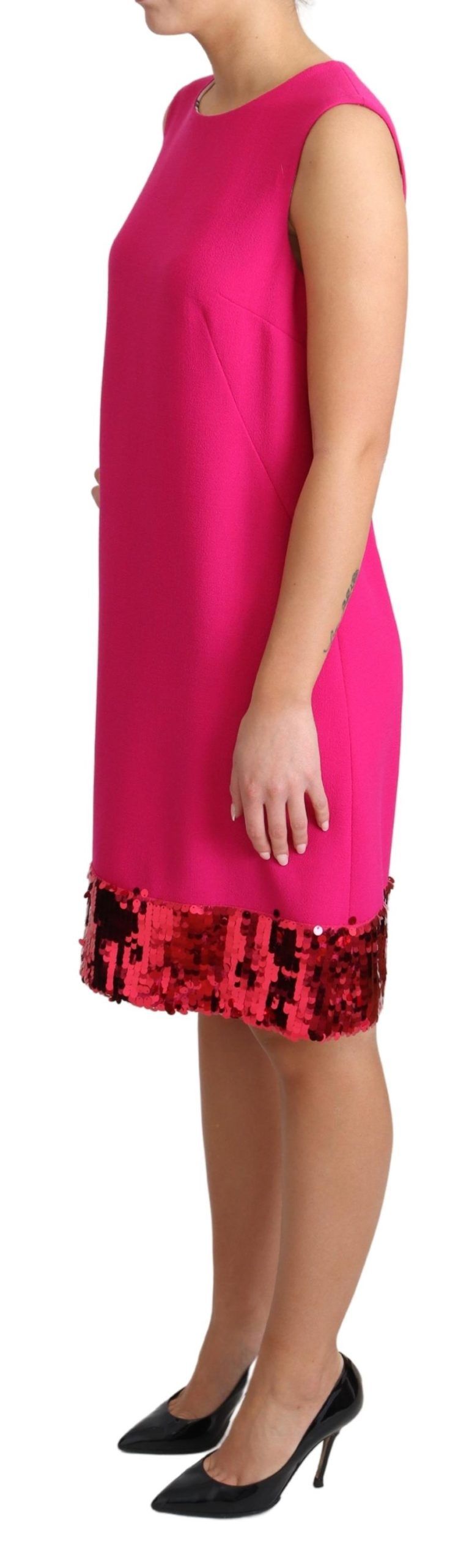 Dolce &amp; Gabbana Fuchsia Wool Sequin Shift Sleeveless Dress