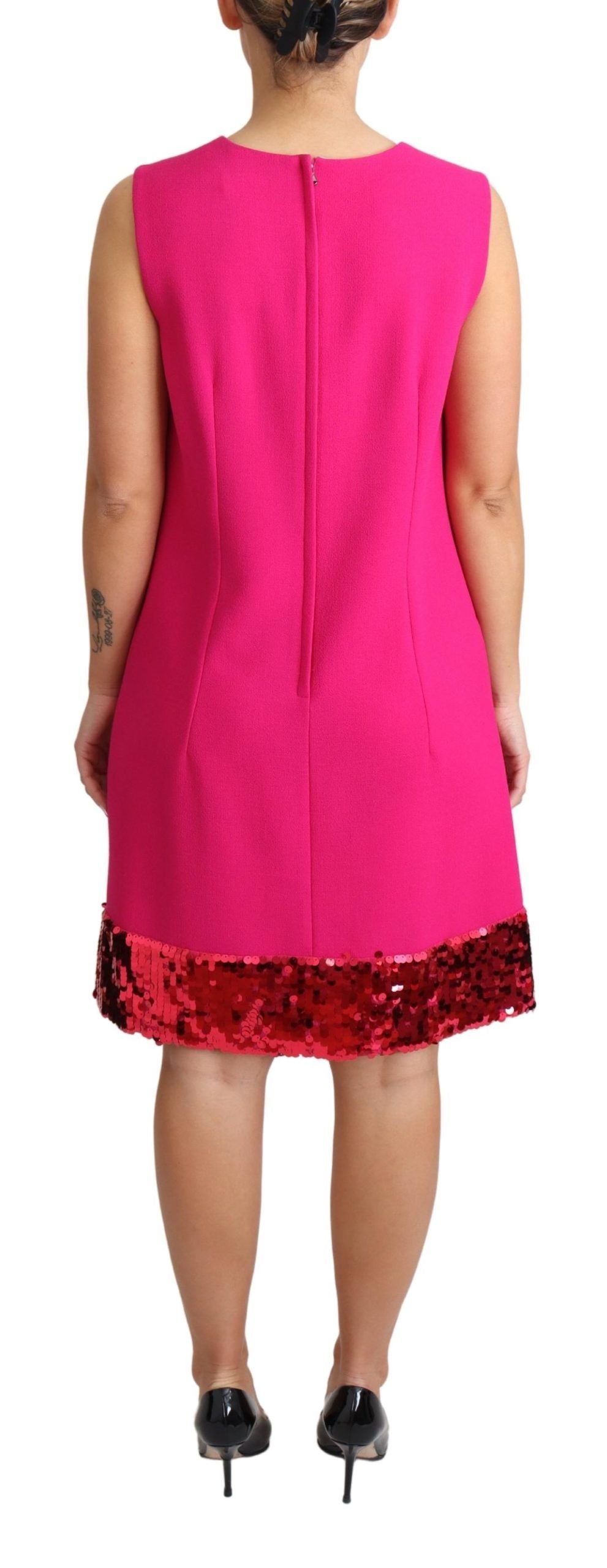 Dolce &amp; Gabbana Fuchsia Wool Sequin Shift Sleeveless Dress