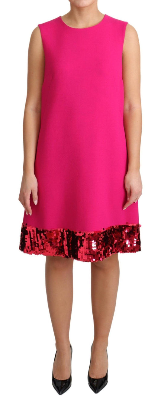 Dolce &amp; Gabbana Fuchsia Wool Sequin Shift Sleeveless Dress