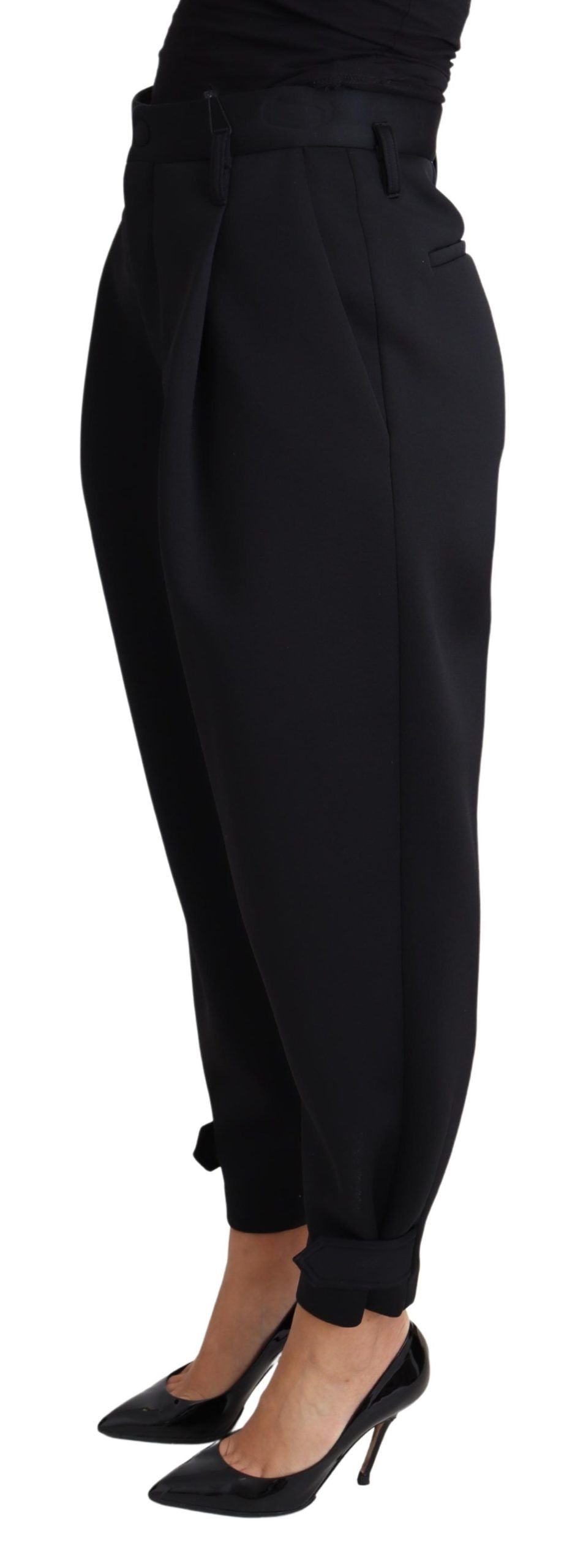 Dolce &amp; Gabbana Black Cropped Dress High Waist Polyester Pants