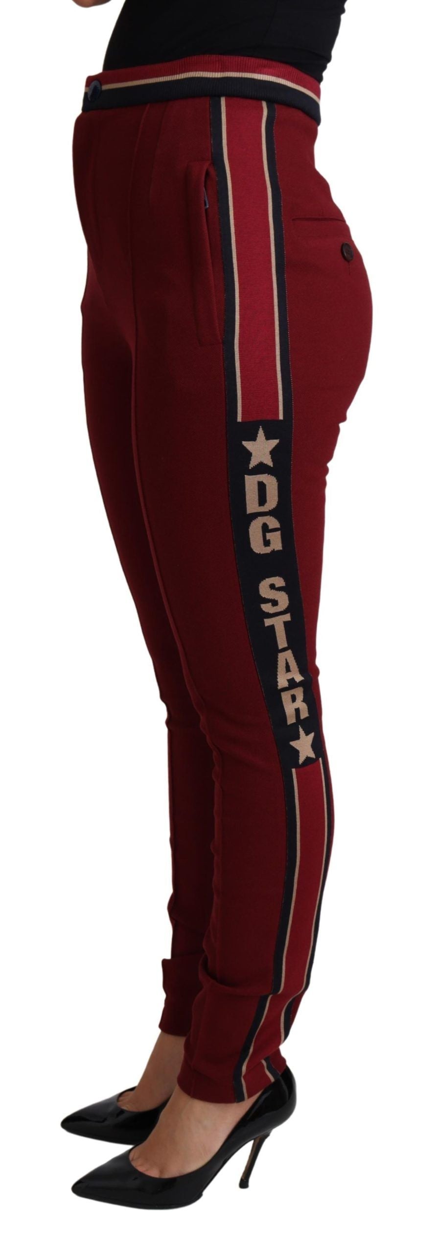 Dolce &amp; Gabbana Rote DG Star gestreifte Skinny-Baumwollhose