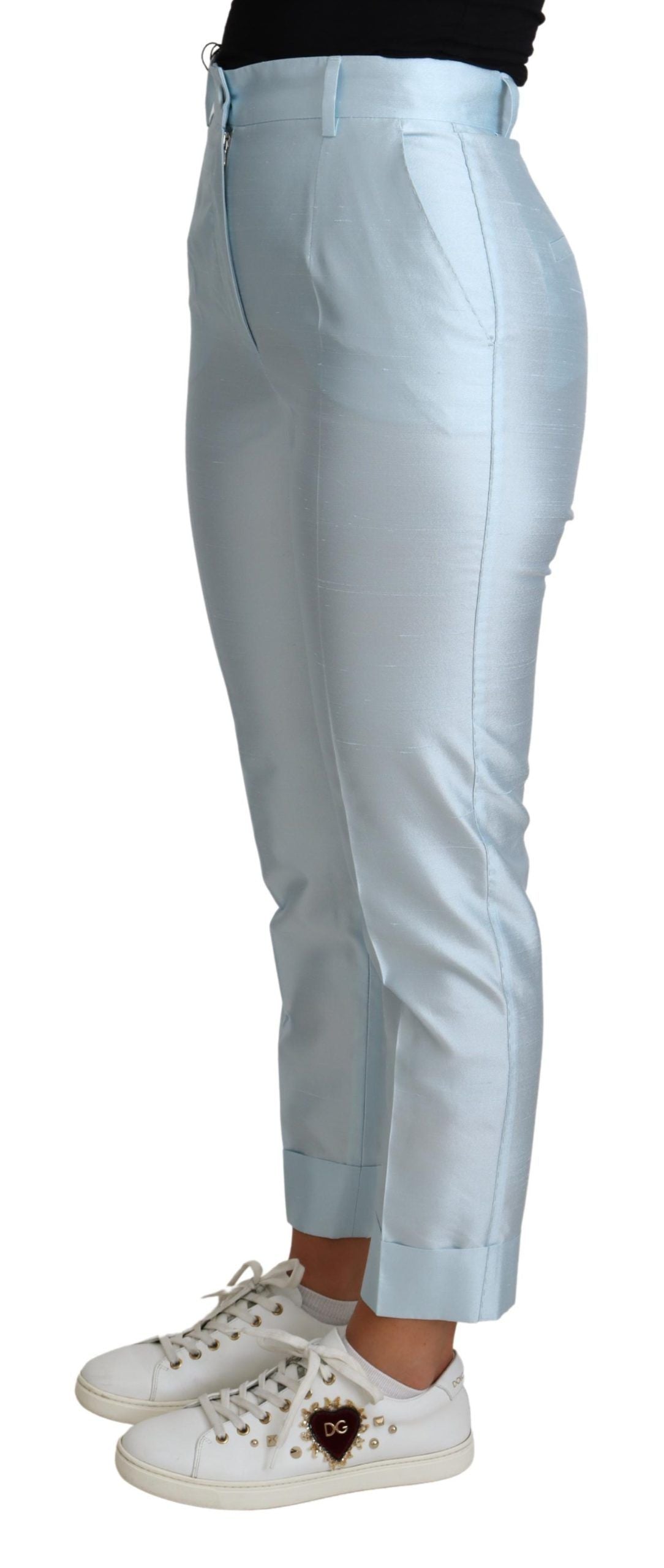 Dolce &amp; Gabbana Light Blue Silk Cropped Tapered Trouser Pants