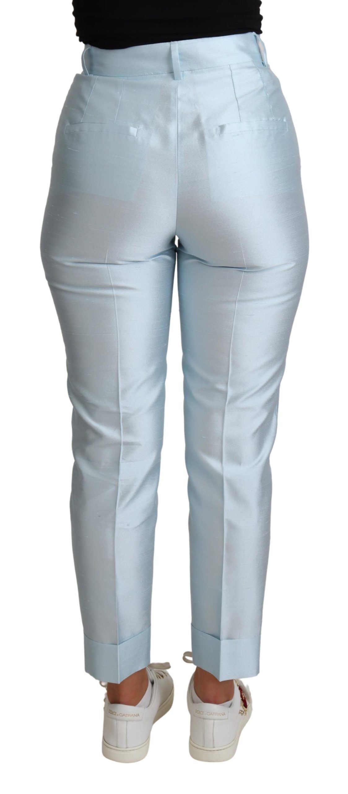 Dolce &amp; Gabbana Light Blue Silk Cropped Tapered Trouser Pants