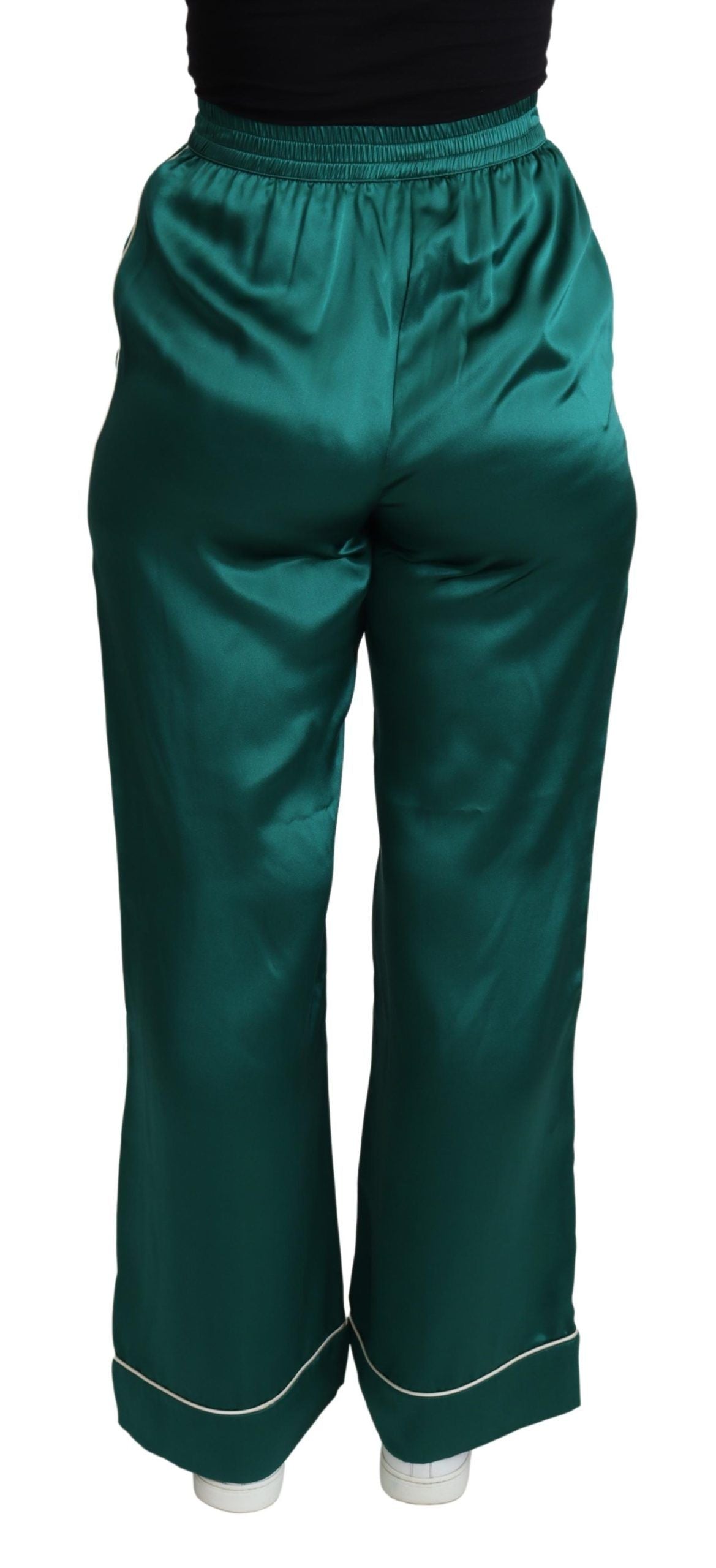 Dolce &amp; Gabbana Green High Waist Pajama Trouser Silk Pant