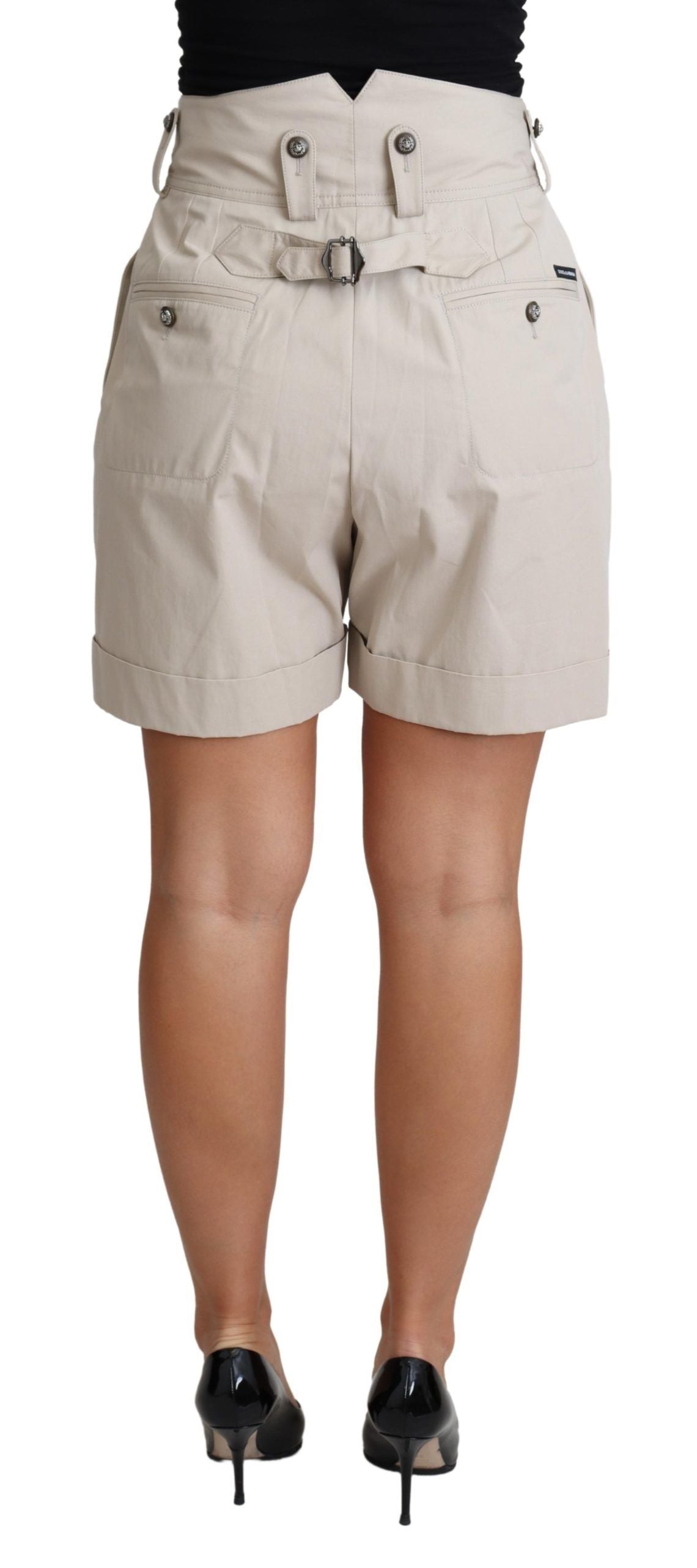 Dolce &amp; Gabbana Beige Baumwoll-Plissee-Freizeitshorts mit hoher Taille