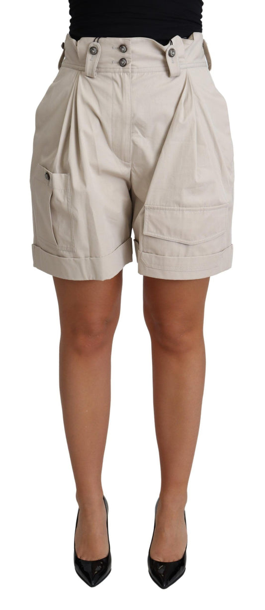 Dolce &amp; Gabbana Beige Cotton Pleated High Waist Casual Shorts