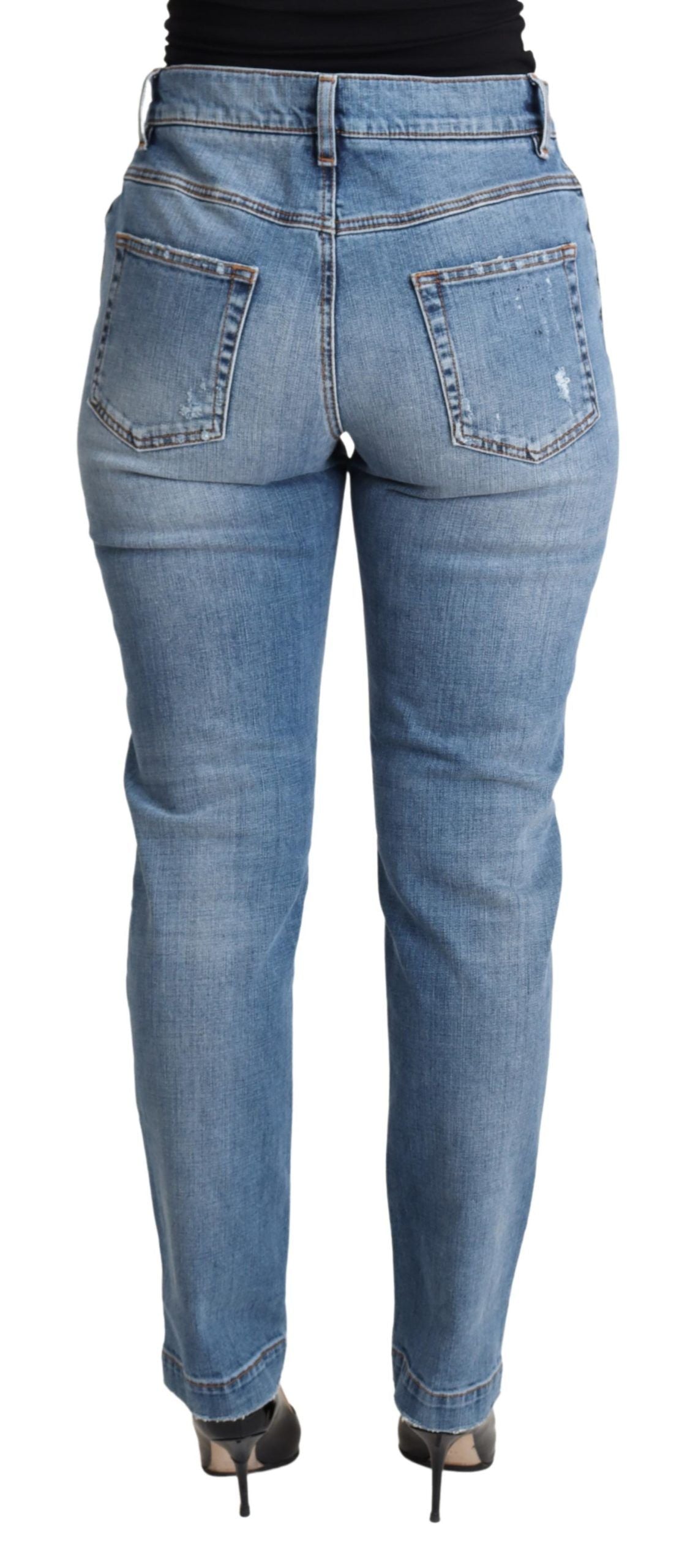 Dolce &amp; Gabbana Blue Tattered Skinny Denim Cotton Blend Jeans