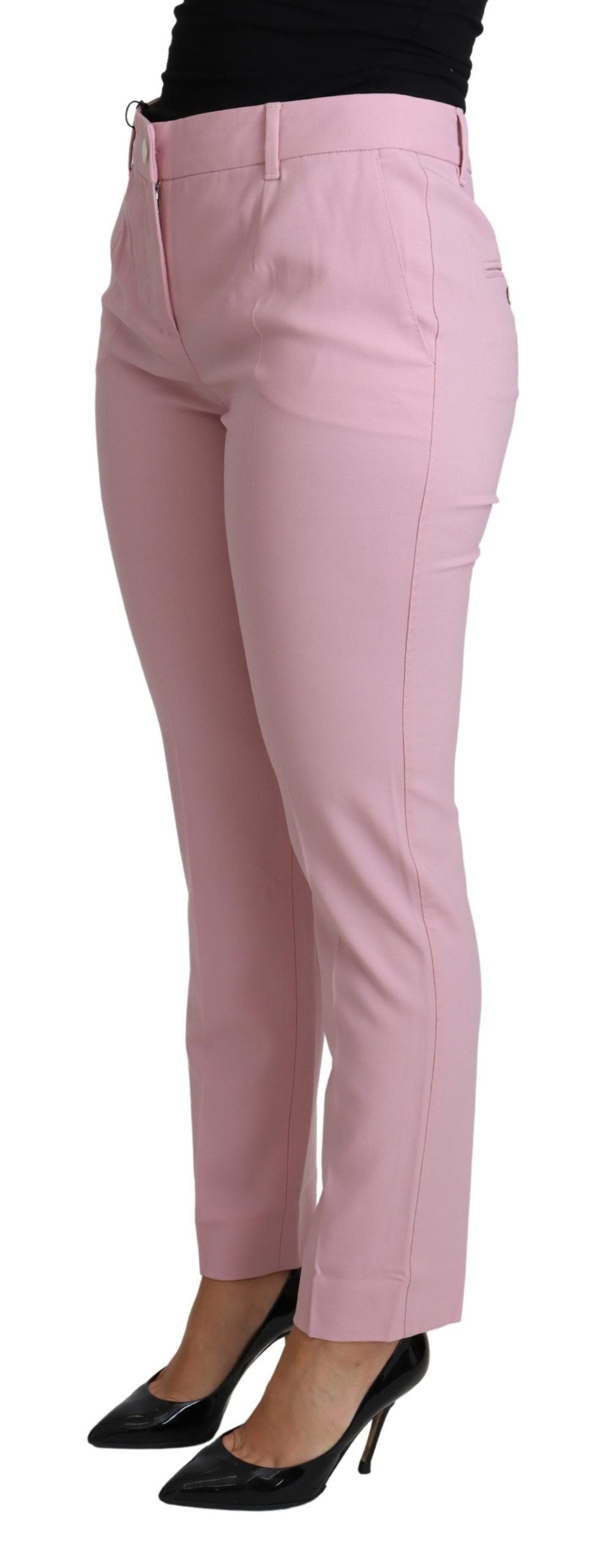 Dolce &amp; Gabbana Pink Virgin Wool Stretch Tapered Trouser Pants