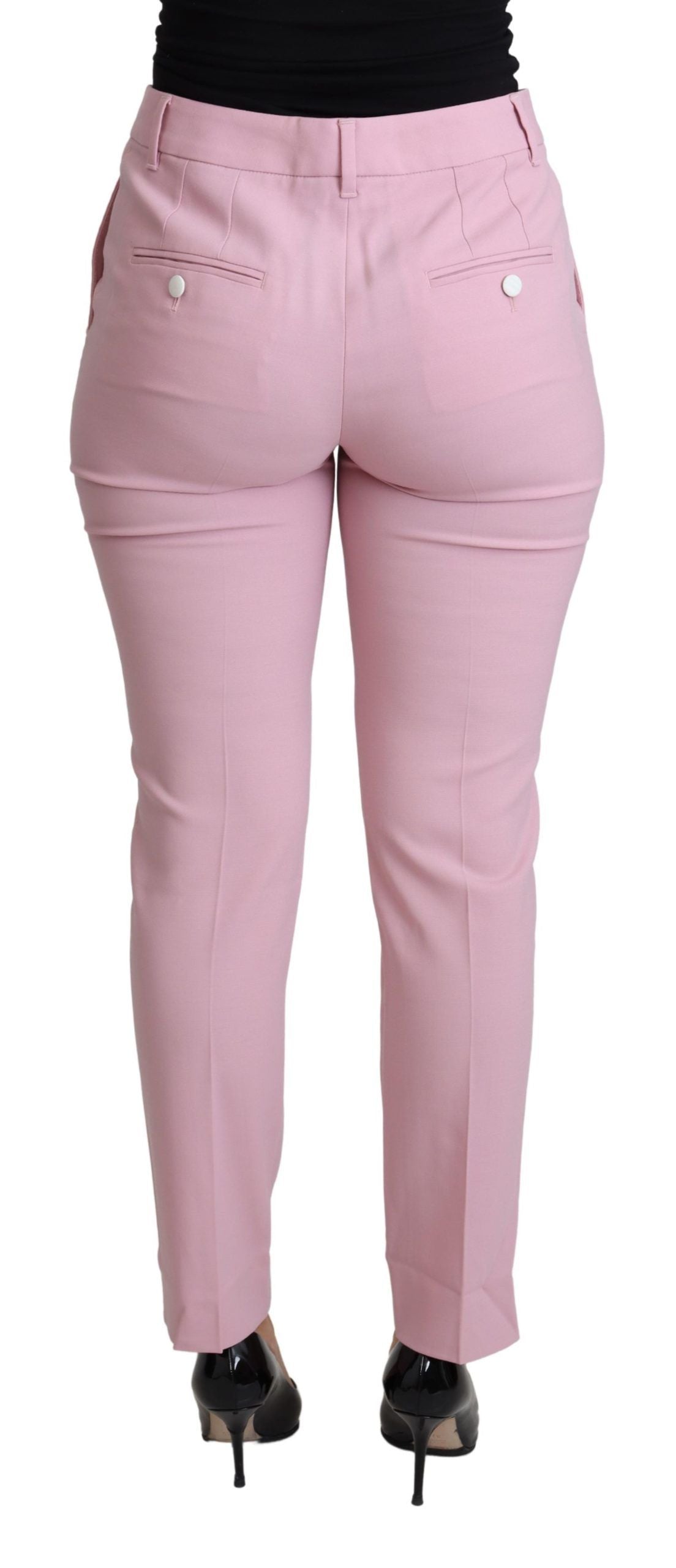 Dolce &amp; Gabbana Pink Virgin Wool Stretch Tapered Trouser Pants