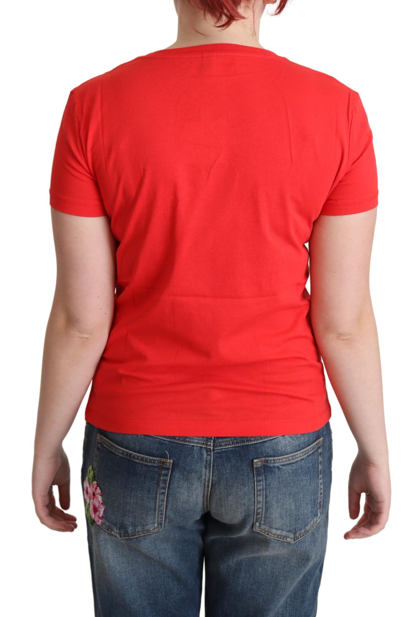 Moschino Red Cotton Come Play 4 Us Print Tops Bluse T-Shirt