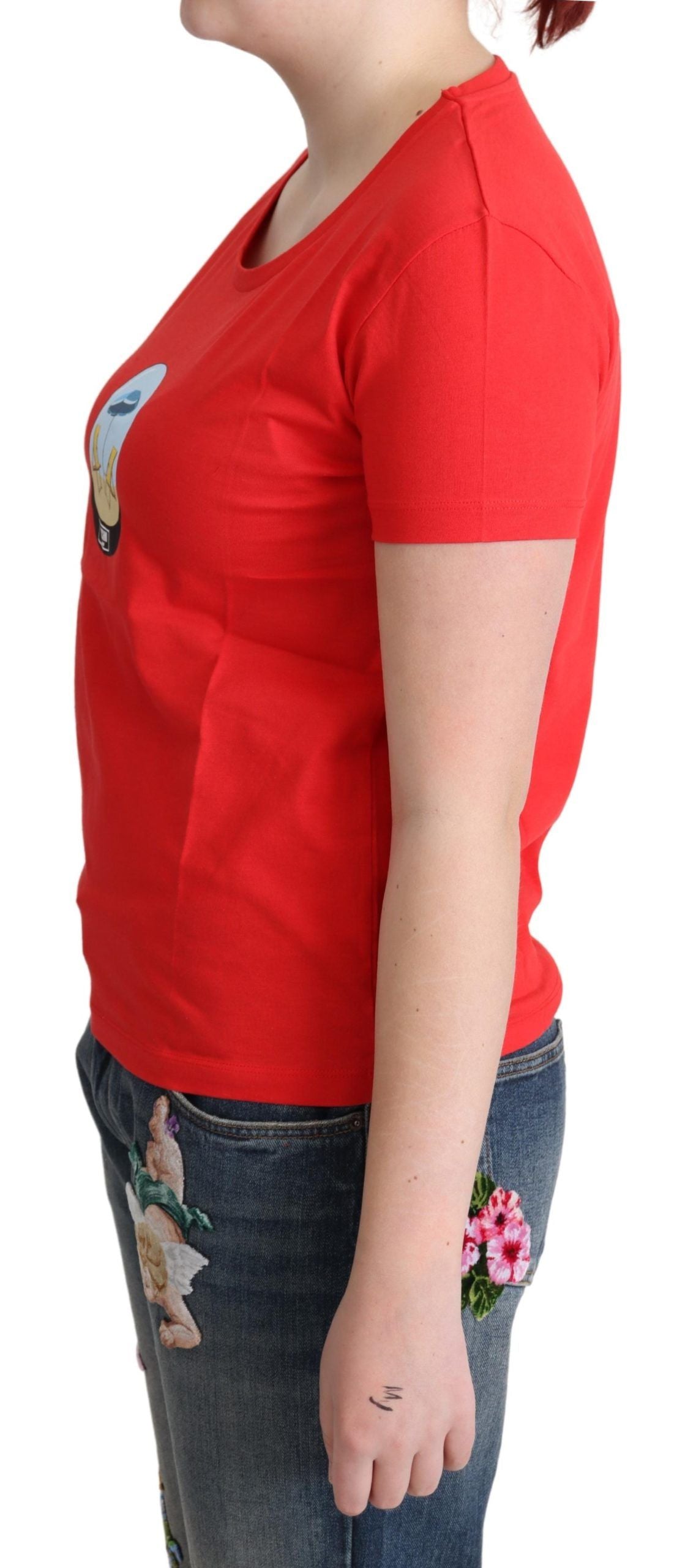 Moschino Red bedrucktes Baumwoll-Kurzarm-Oberteil, Blusen-T-Shirt