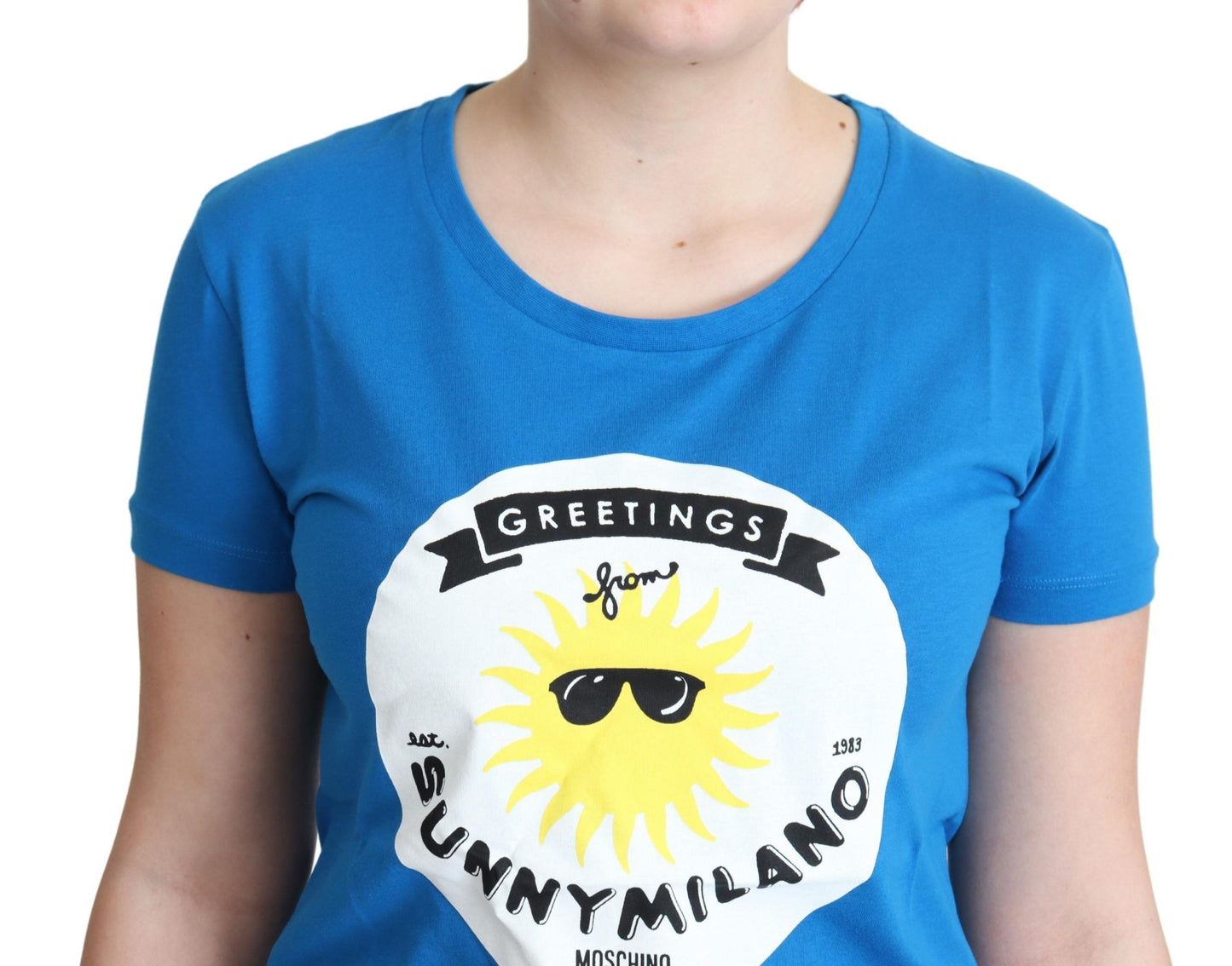 Moschino Blue Cotton Sunny Milano Print Tops T-Shirt