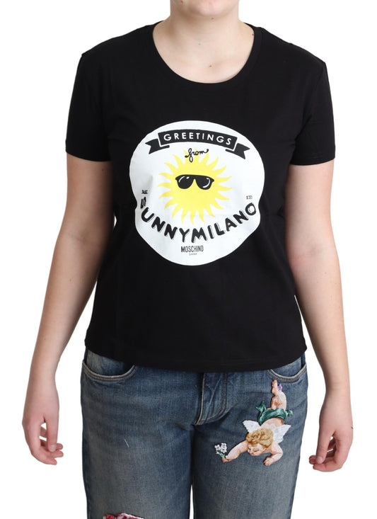 Moschino T-Shirt mit Sunny Milano-Print aus schwarzer Baumwolle