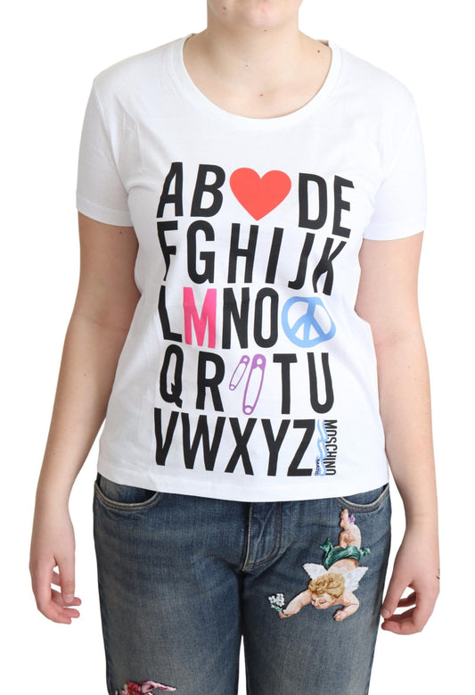 Weißes Moschino-T-Shirt aus Baumwolle mit Alphabet-Buchstaben-Print