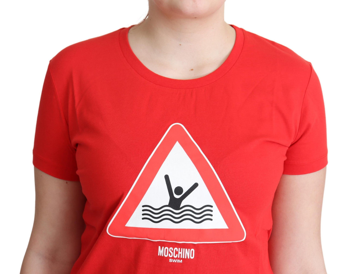 Rotes Bade-T-Shirt mit grafischem Dreiecksmuster von Moschino aus Baumwolle