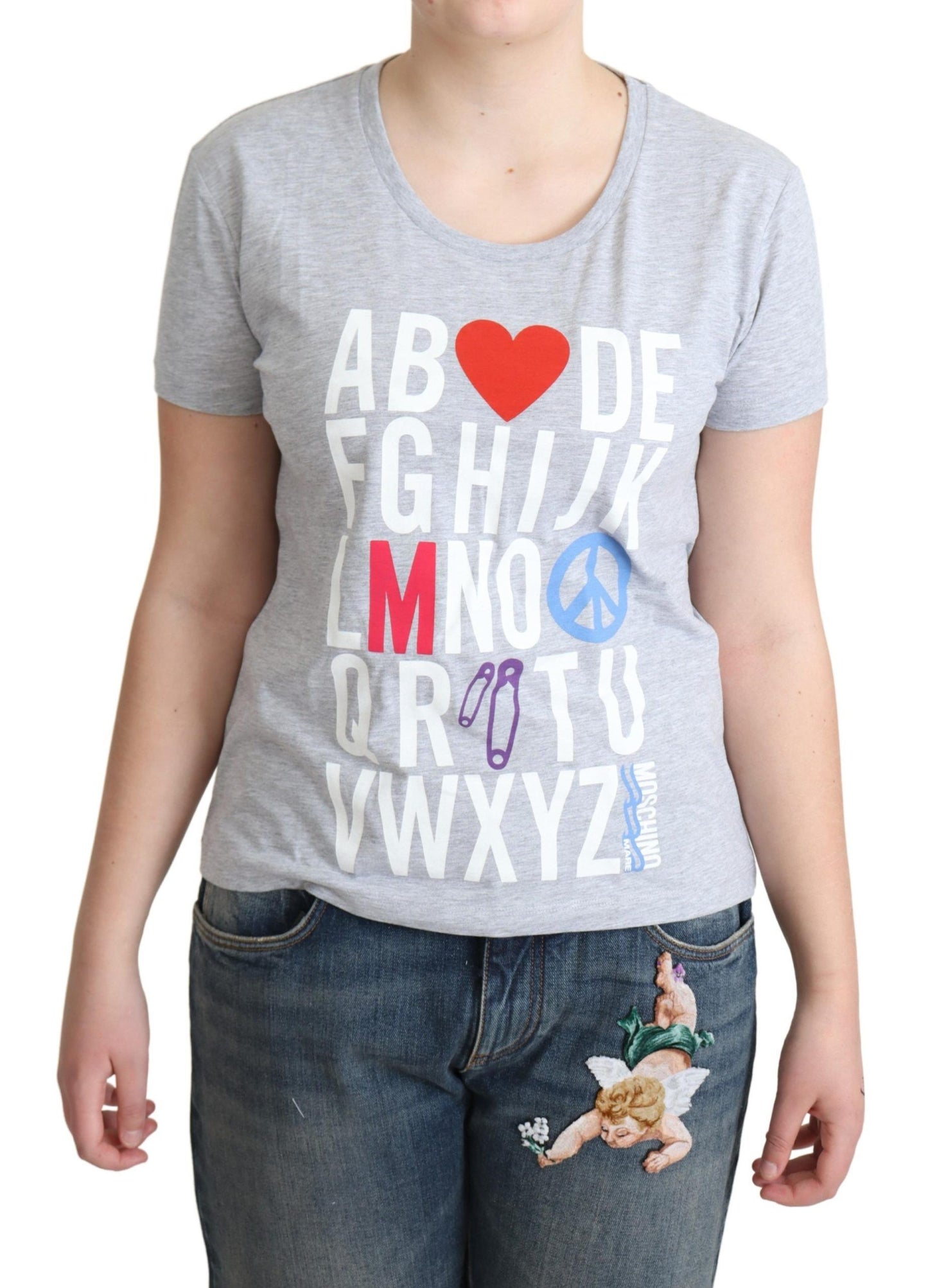 Moschino Grey Cotton Alphabet Letter Print T-shirt