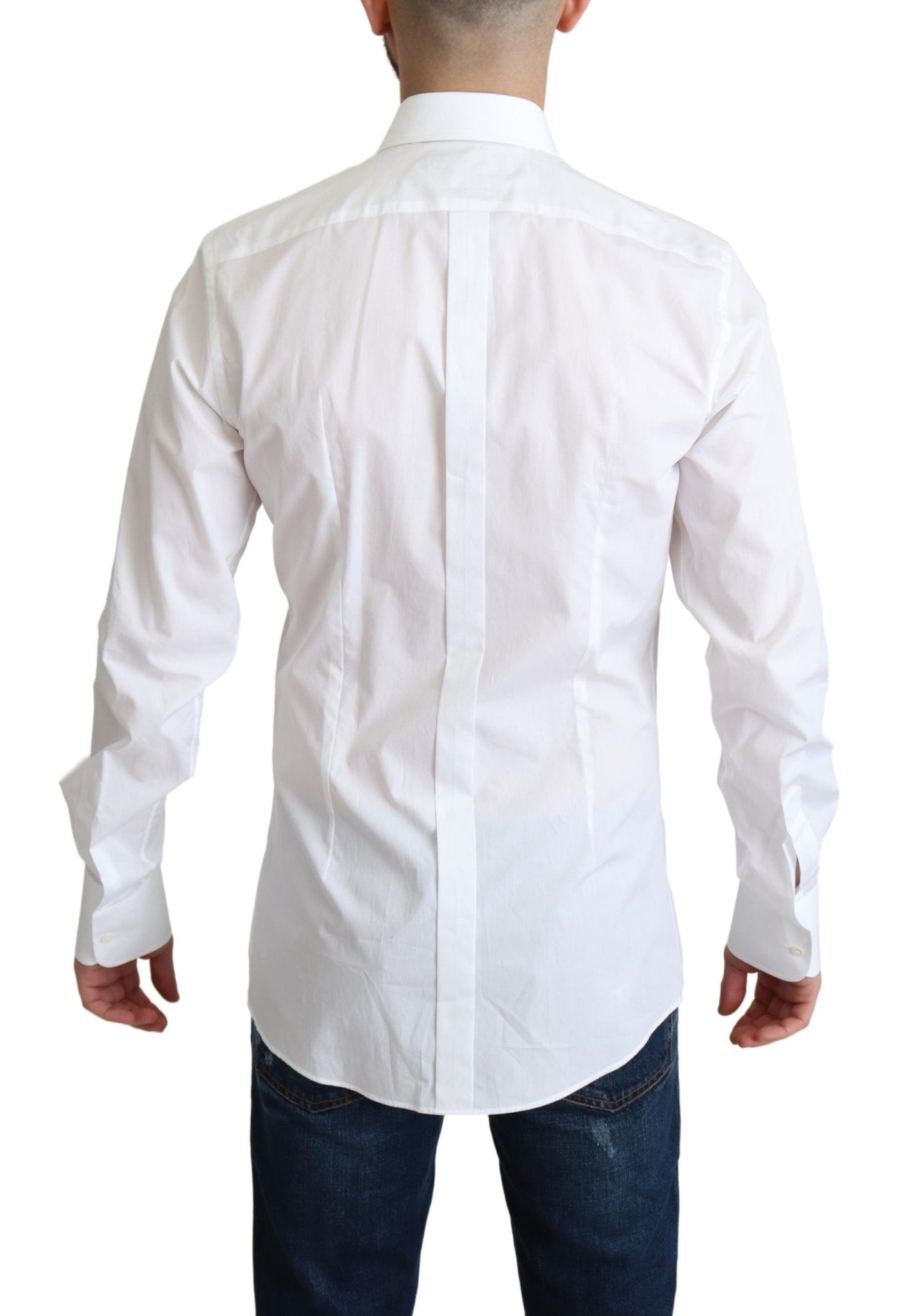 Dolce &amp; Gabbana White Bib Cotton Poplin Men Formal Shirt