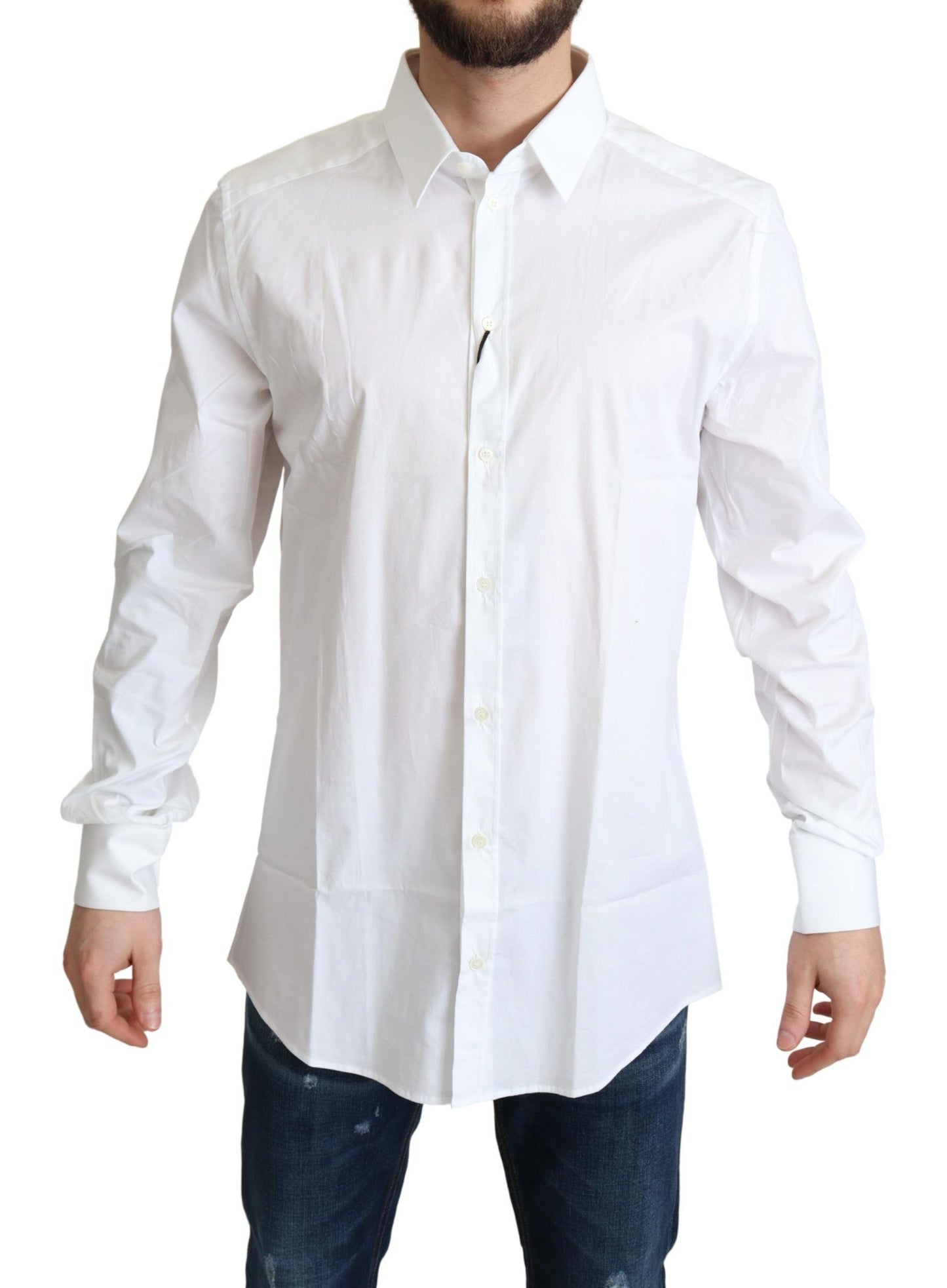 Dolce &amp; Gabbana White Cotton Stretch Men Dress Formal Shirt