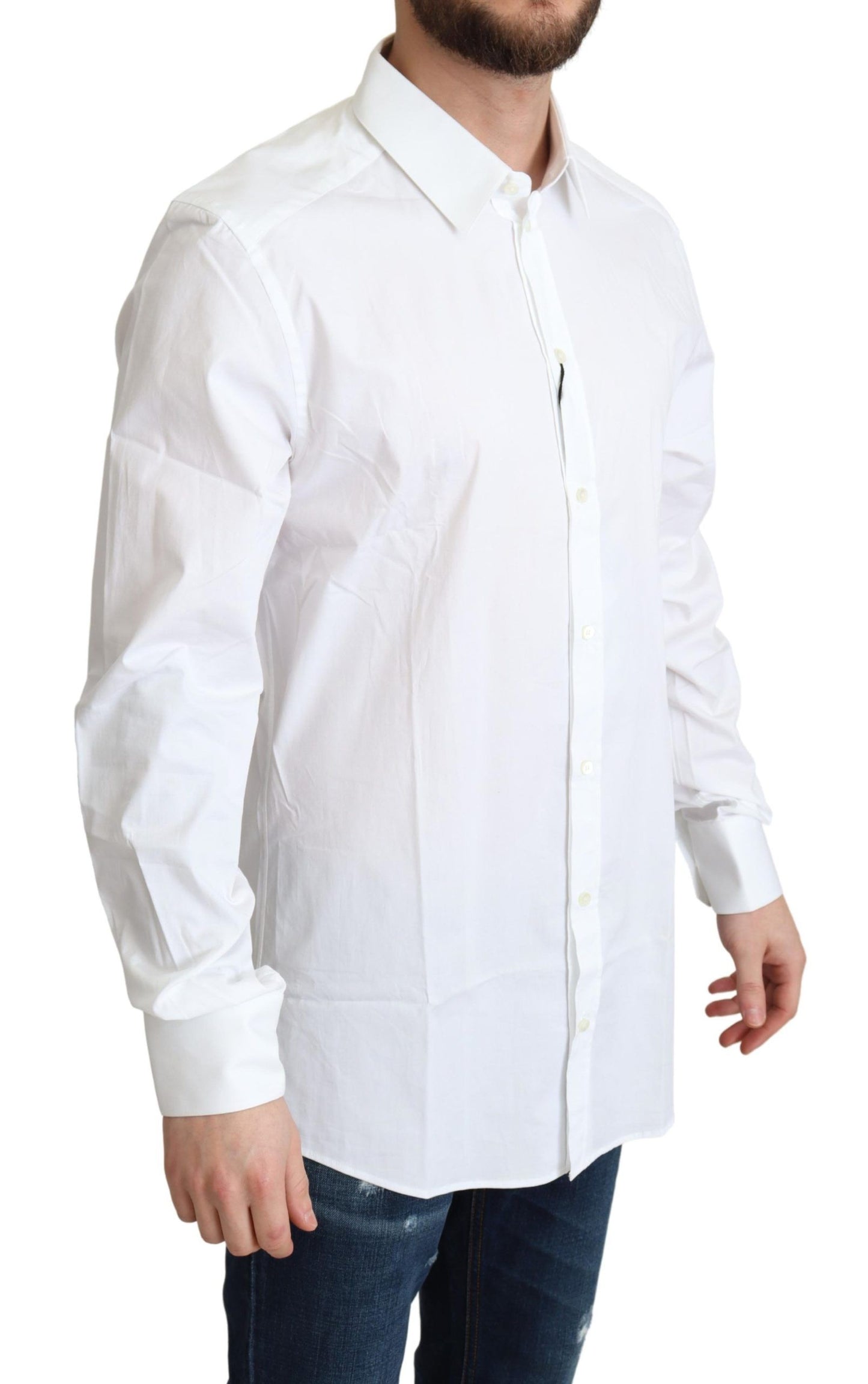 Dolce &amp; Gabbana White Cotton Stretch Men Dress Formal Shirt