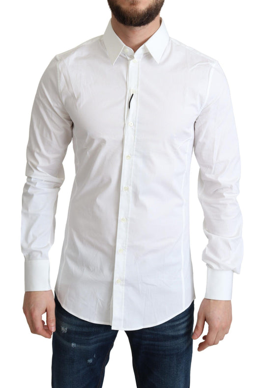 Dolce &amp; Gabbana White Cotton Stretch Men Formal SICILIA Shirt