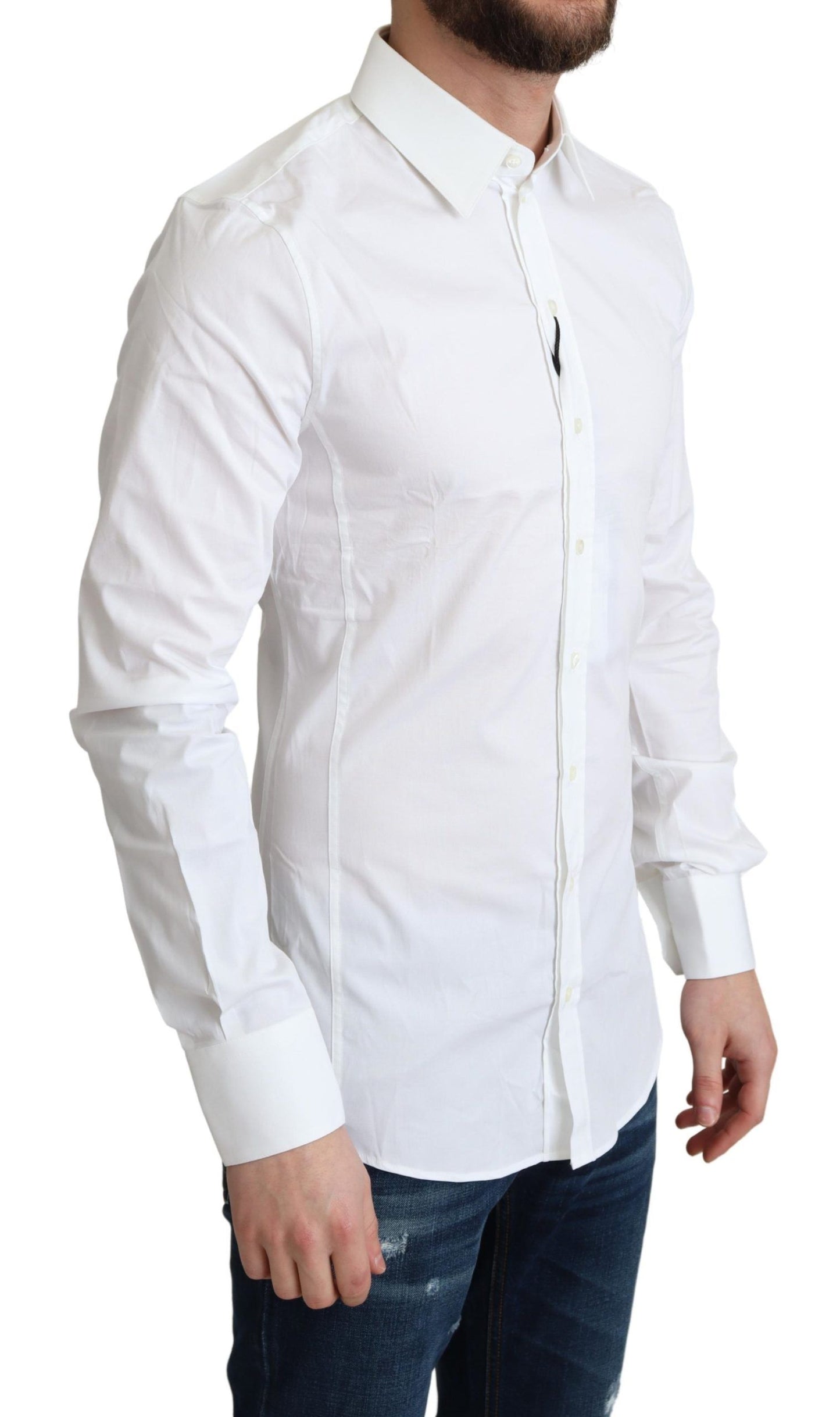 Dolce &amp; Gabbana White Cotton Stretch Men Formal SICILIA Shirt