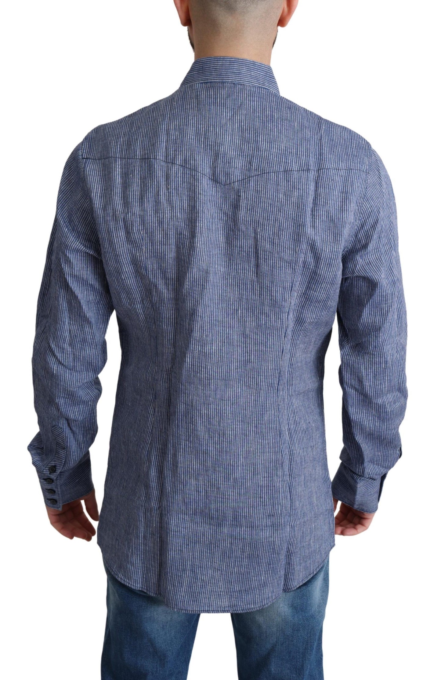 Dolce &amp; Gabbana Blau gestreiftes Herren-Freizeit-Button-Down-Hemd