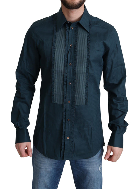 Dolce &amp; Gabbana Blue Placket Cotton Dress Formal Shirt