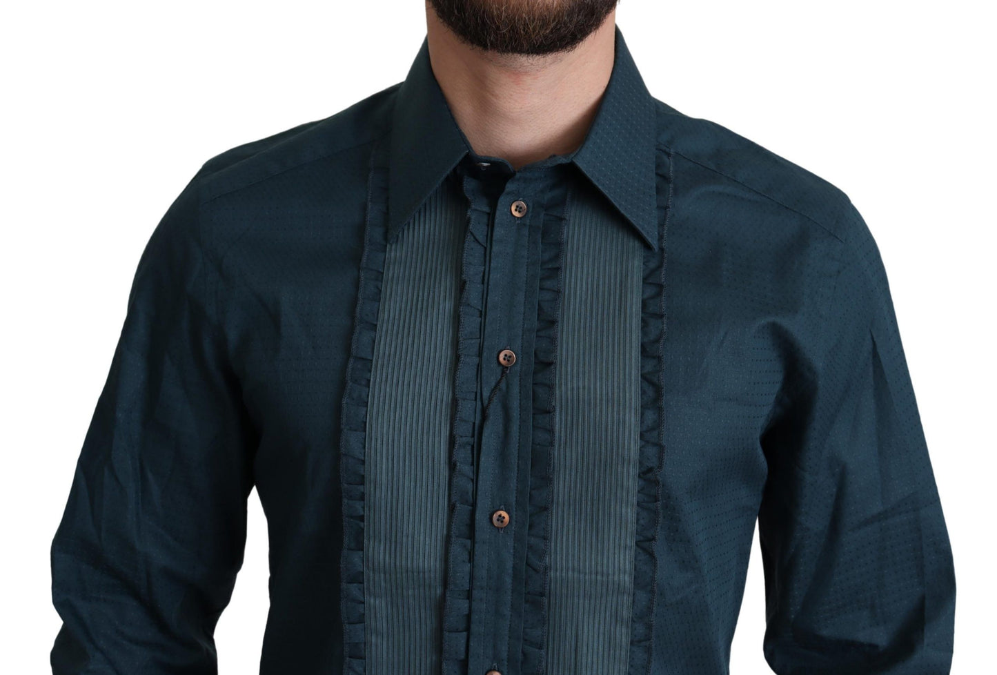 Dolce &amp; Gabbana Blue Placket Cotton Dress Formal Shirt