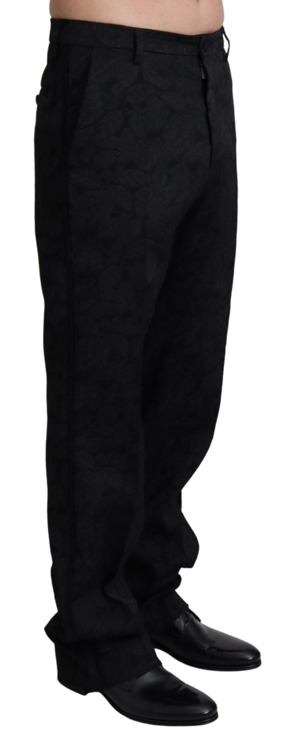 Dolce &amp; Gabbana Black Jaquard Formal Men Trouser Pants