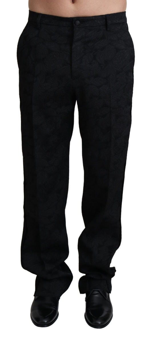 Dolce &amp; Gabbana Black Jaquard Formal Men Trouser Pants